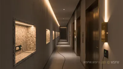 Modern Hotel Corridor Design with Warm Lighting