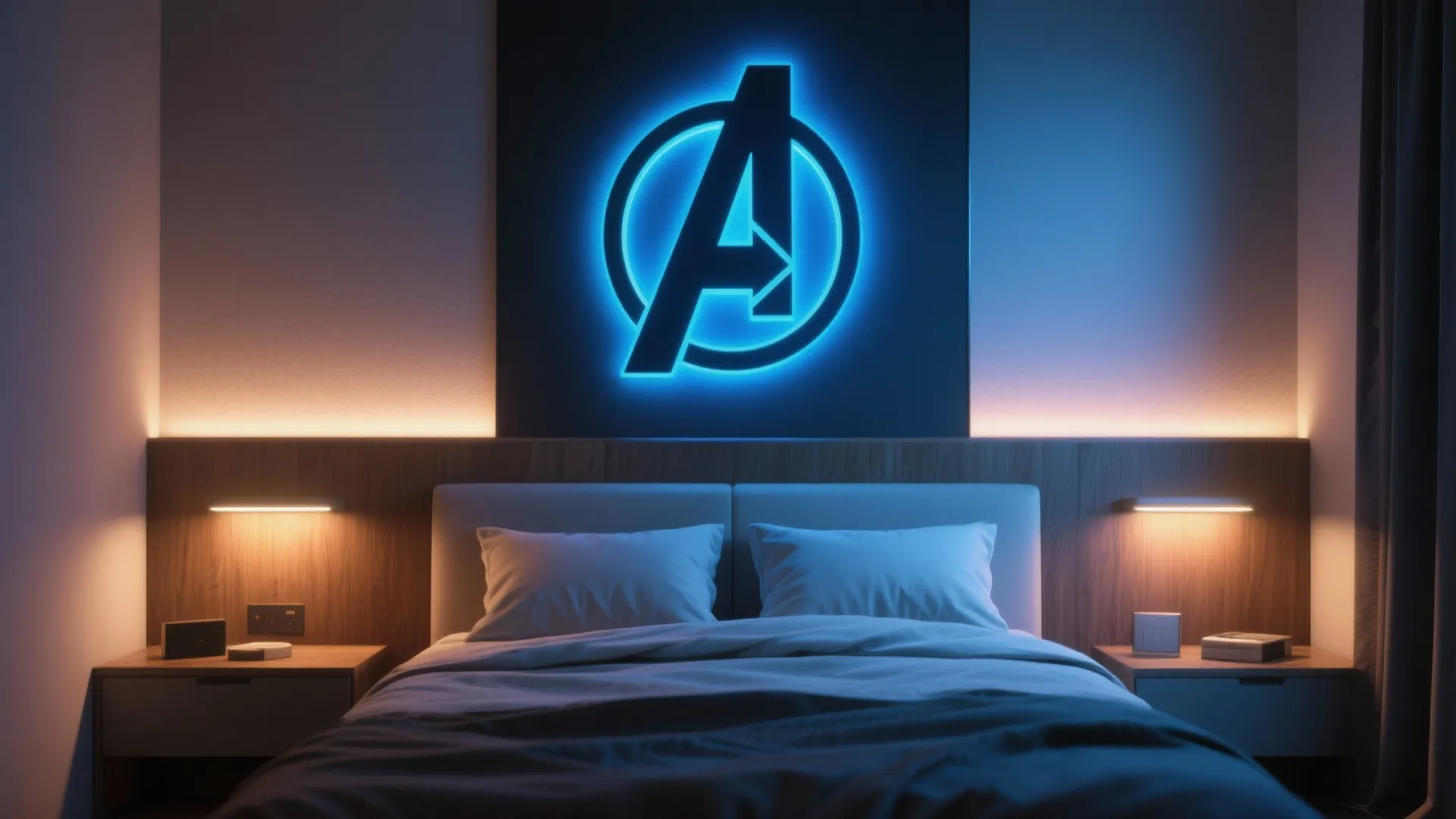 2. Use Backlit Wall Panels Behind a Bed