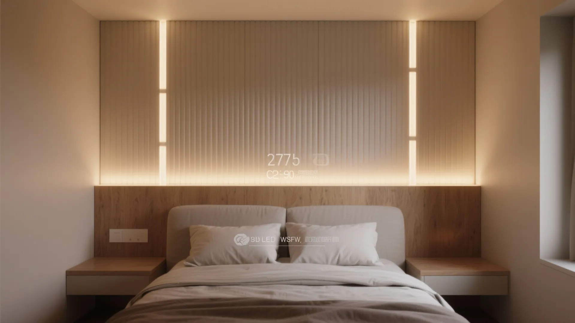 Backlit wall panels as headboard glow