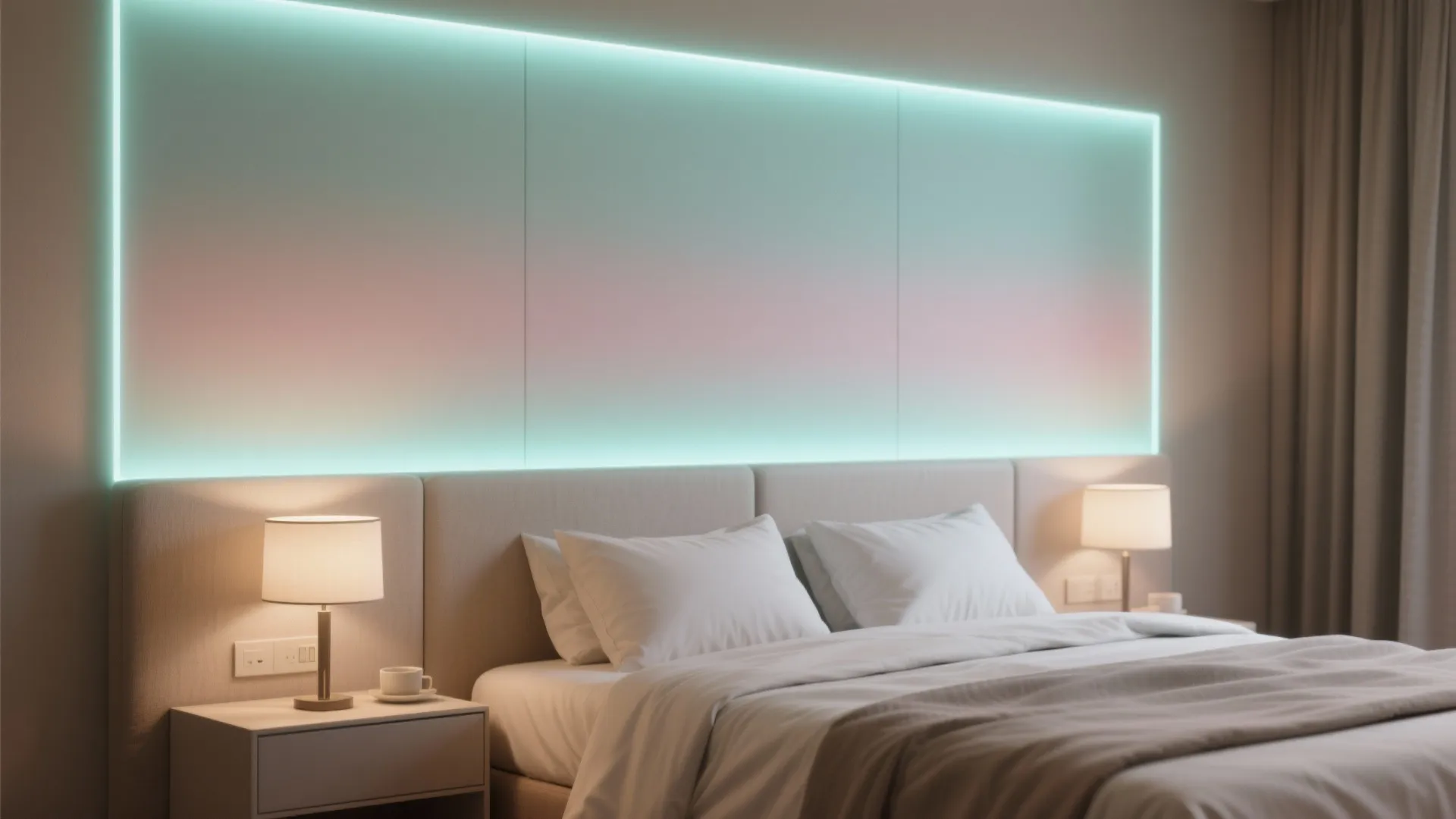4. Backlit Headboard with Soft Pastels