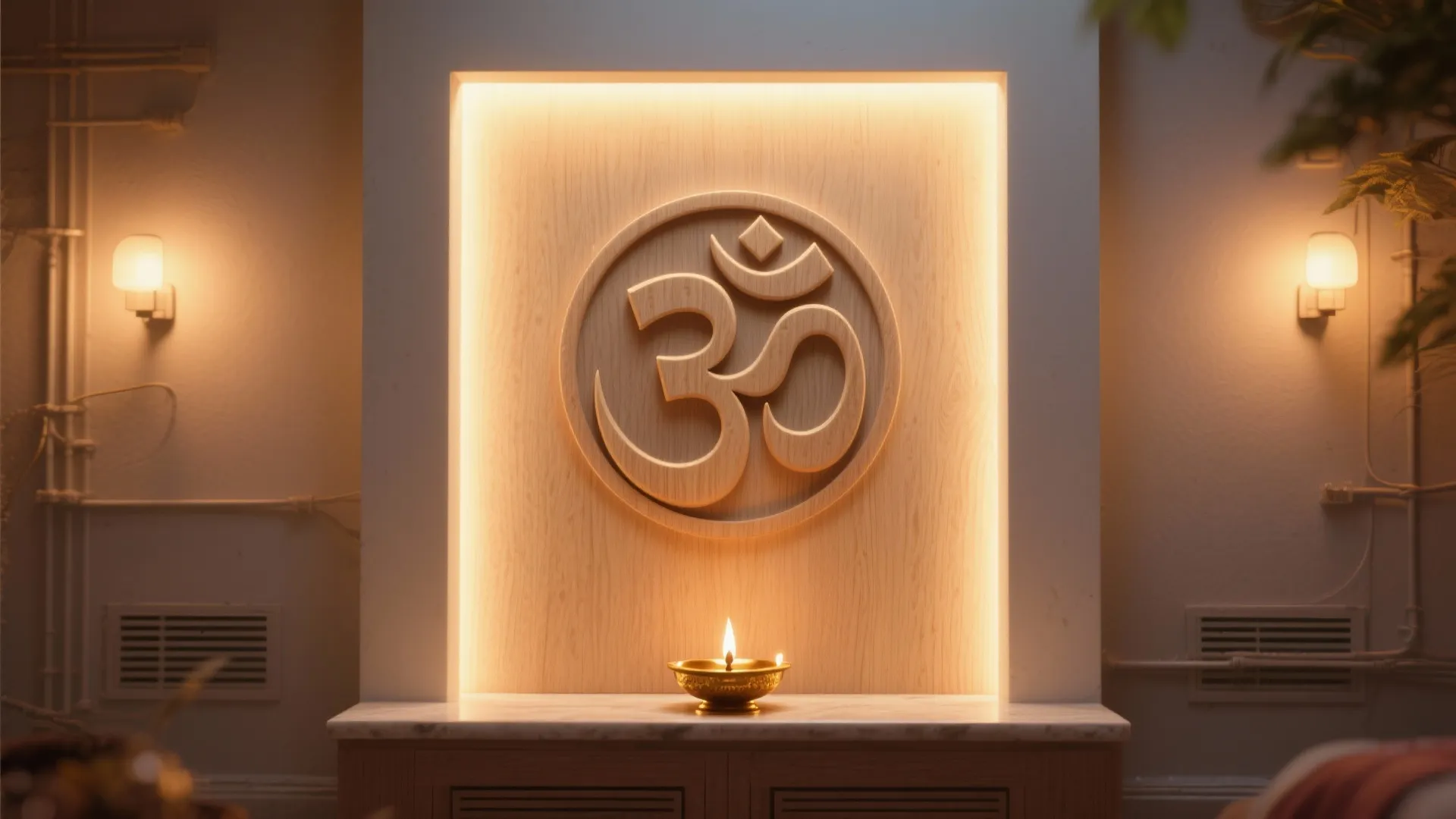 Sacred icon wall with backlit carving