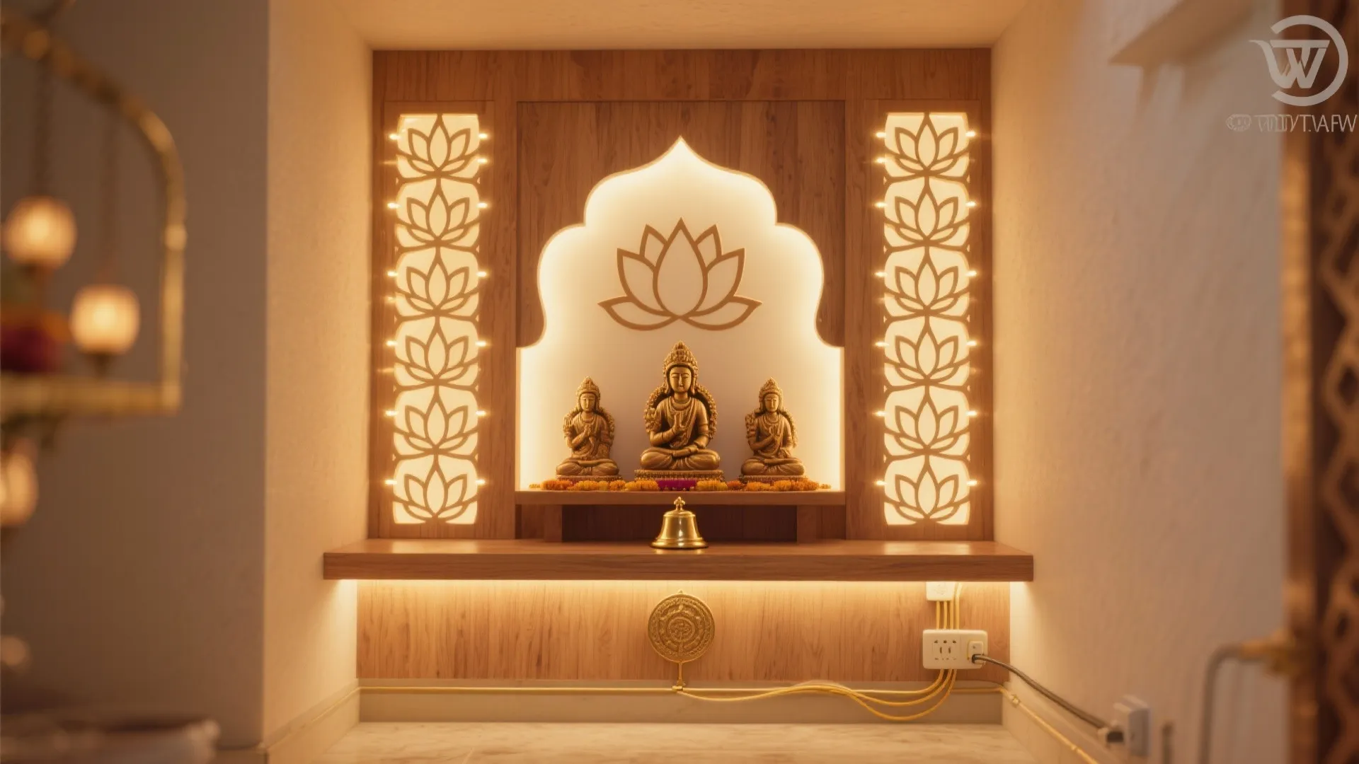 Backlit plywood jaali for glow and symbolism