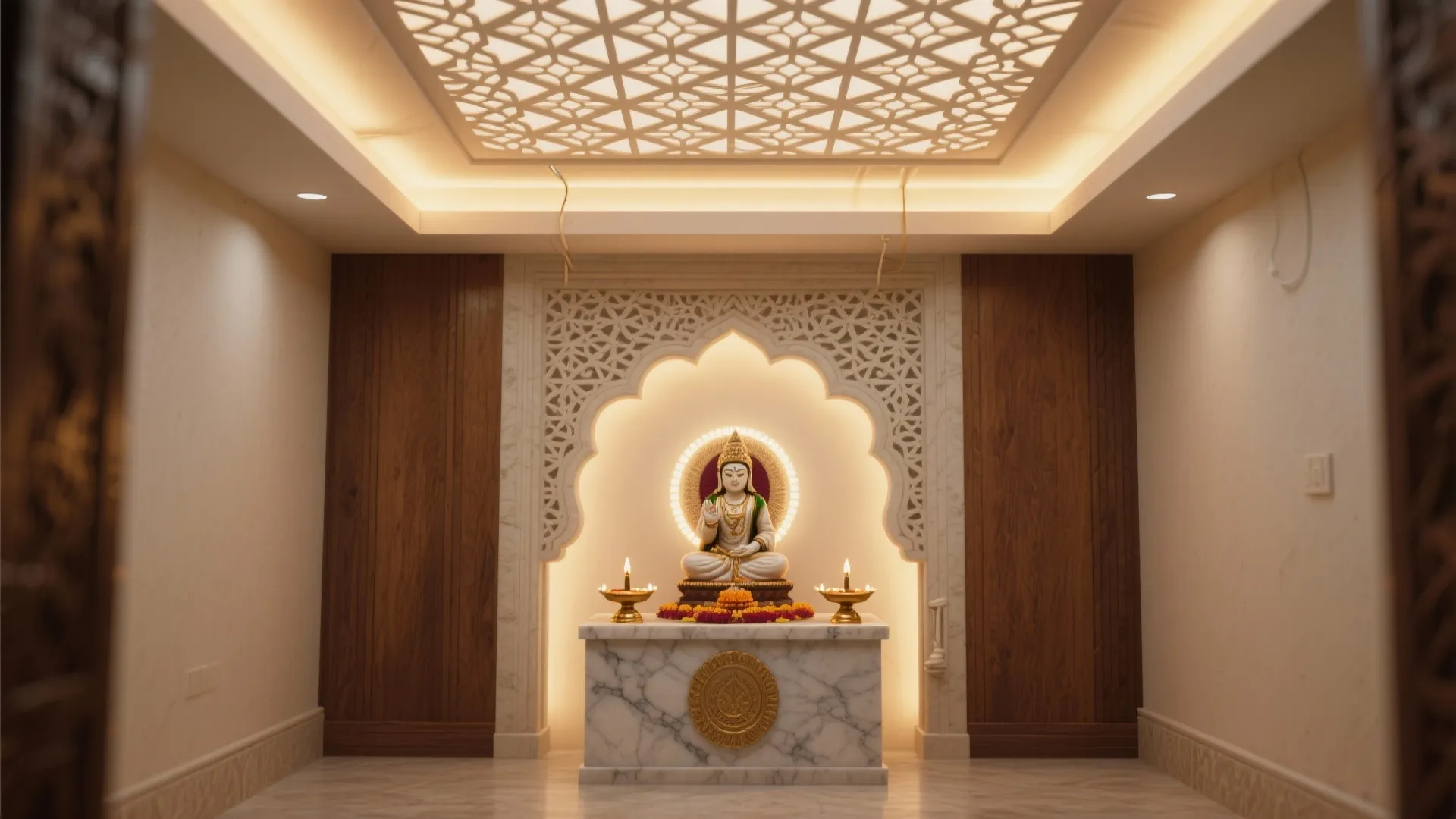 Backlit Jaali + Cove Lighting for a Calm Glow