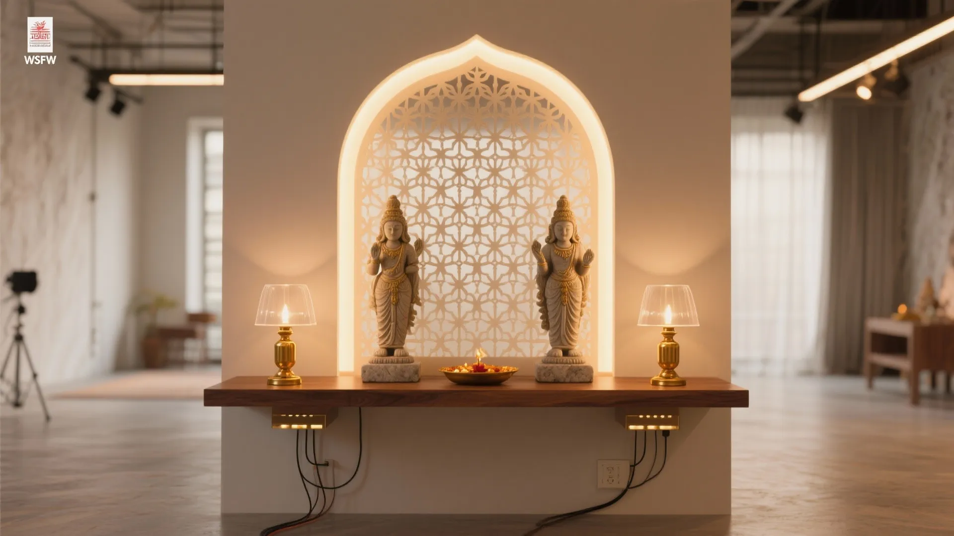 Soft, layered lighting with backlit jaali