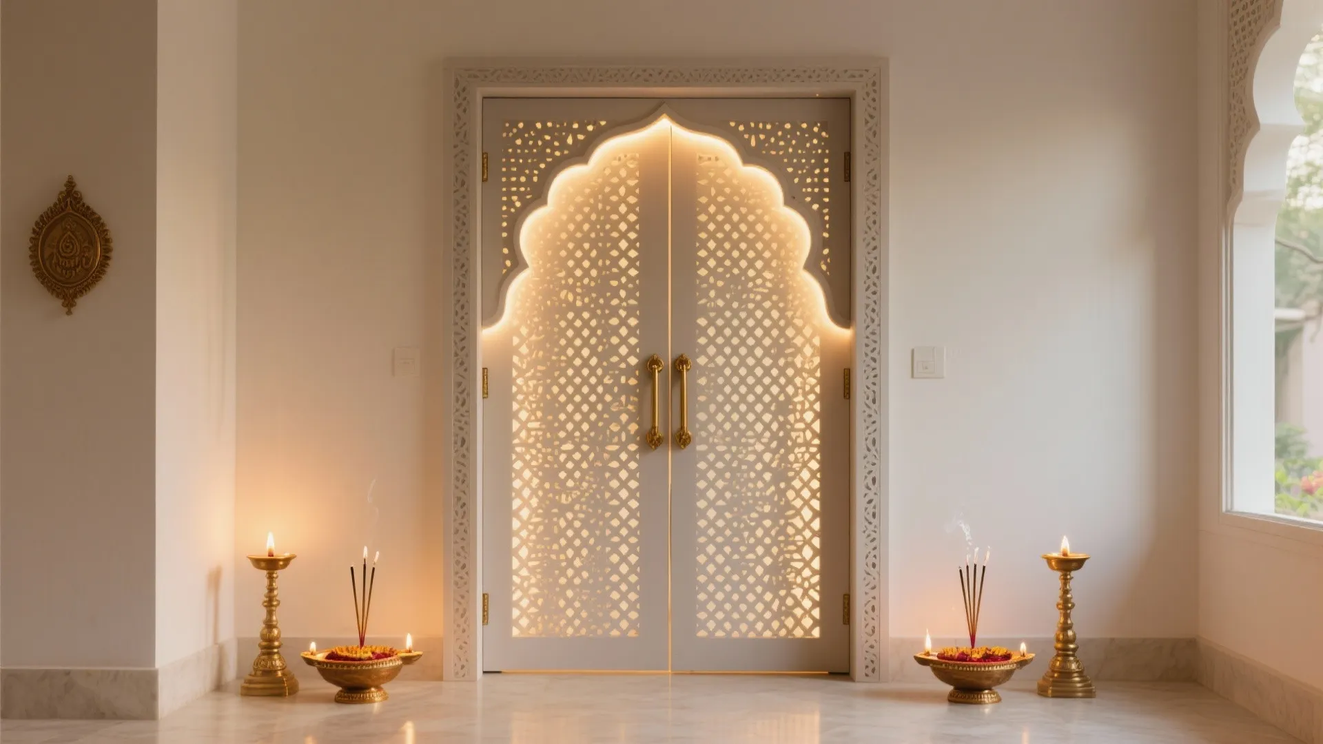 Backlit Jaali Frame Door in CNC-Cut Metal or MDF