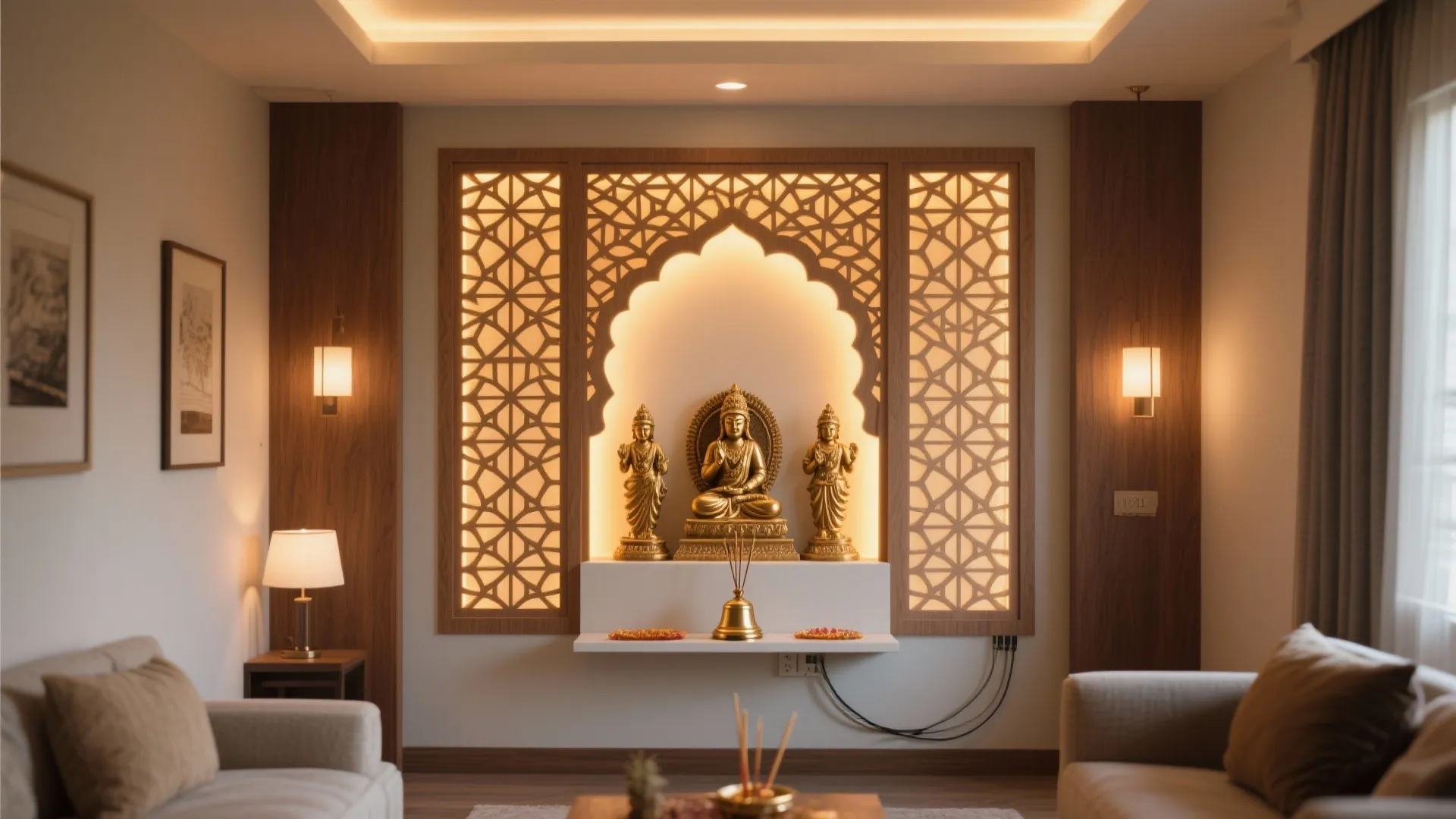Backlit jaali panel for a serene glow