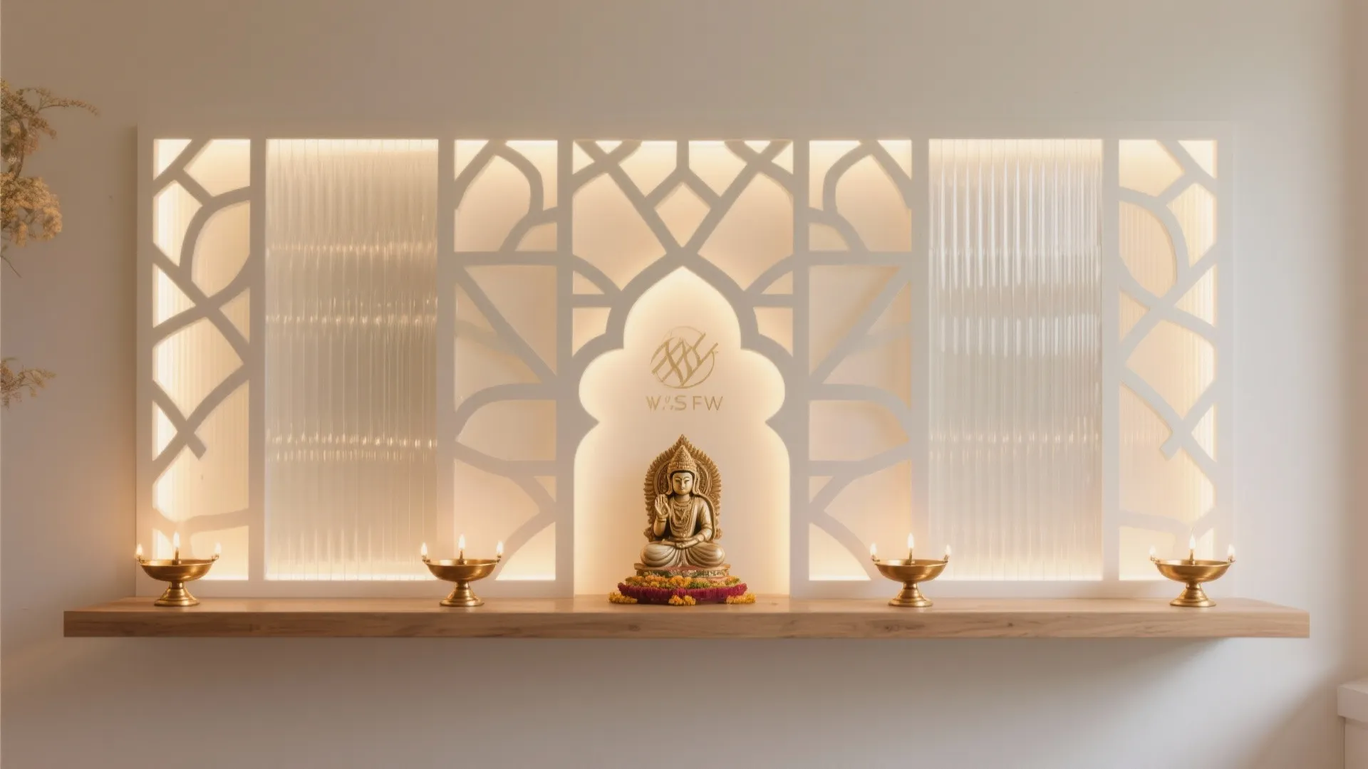 2) Backlit jali or fluted glass: the glow without the glare