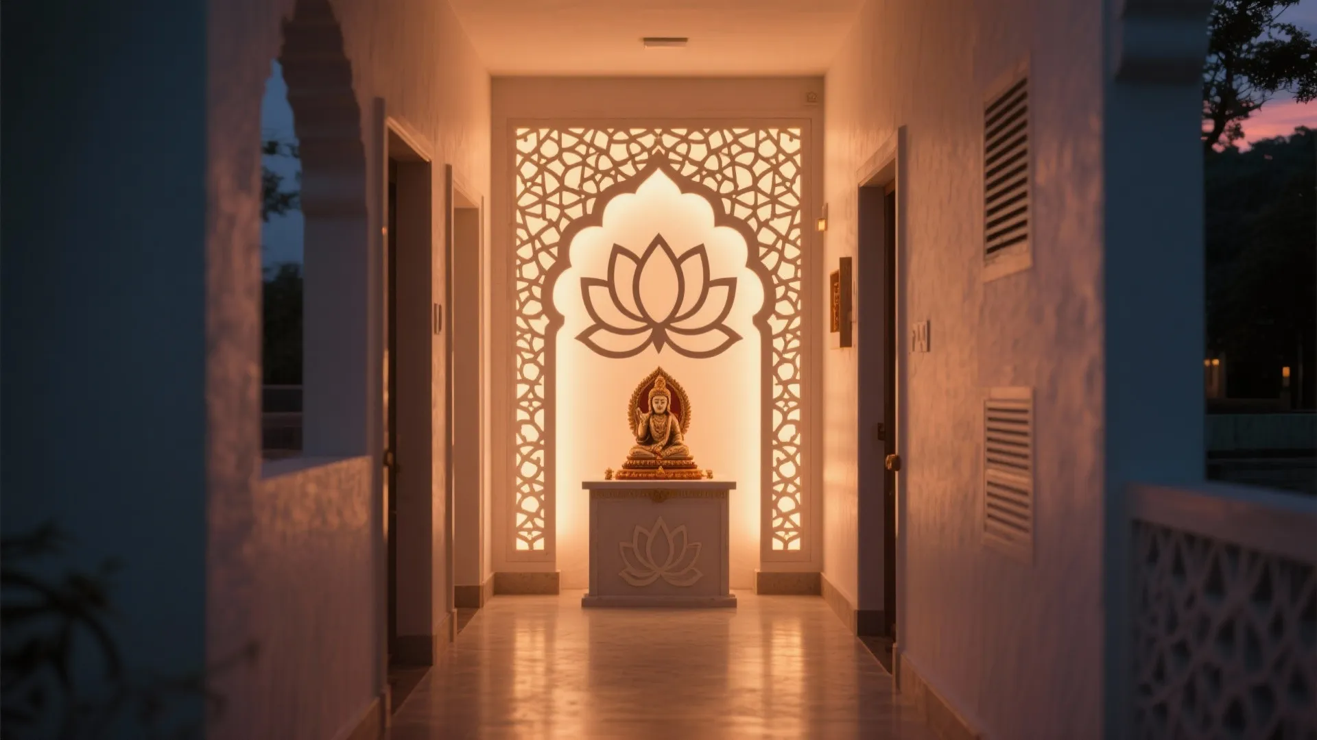 Backlit jali panel for soft, sacred glow