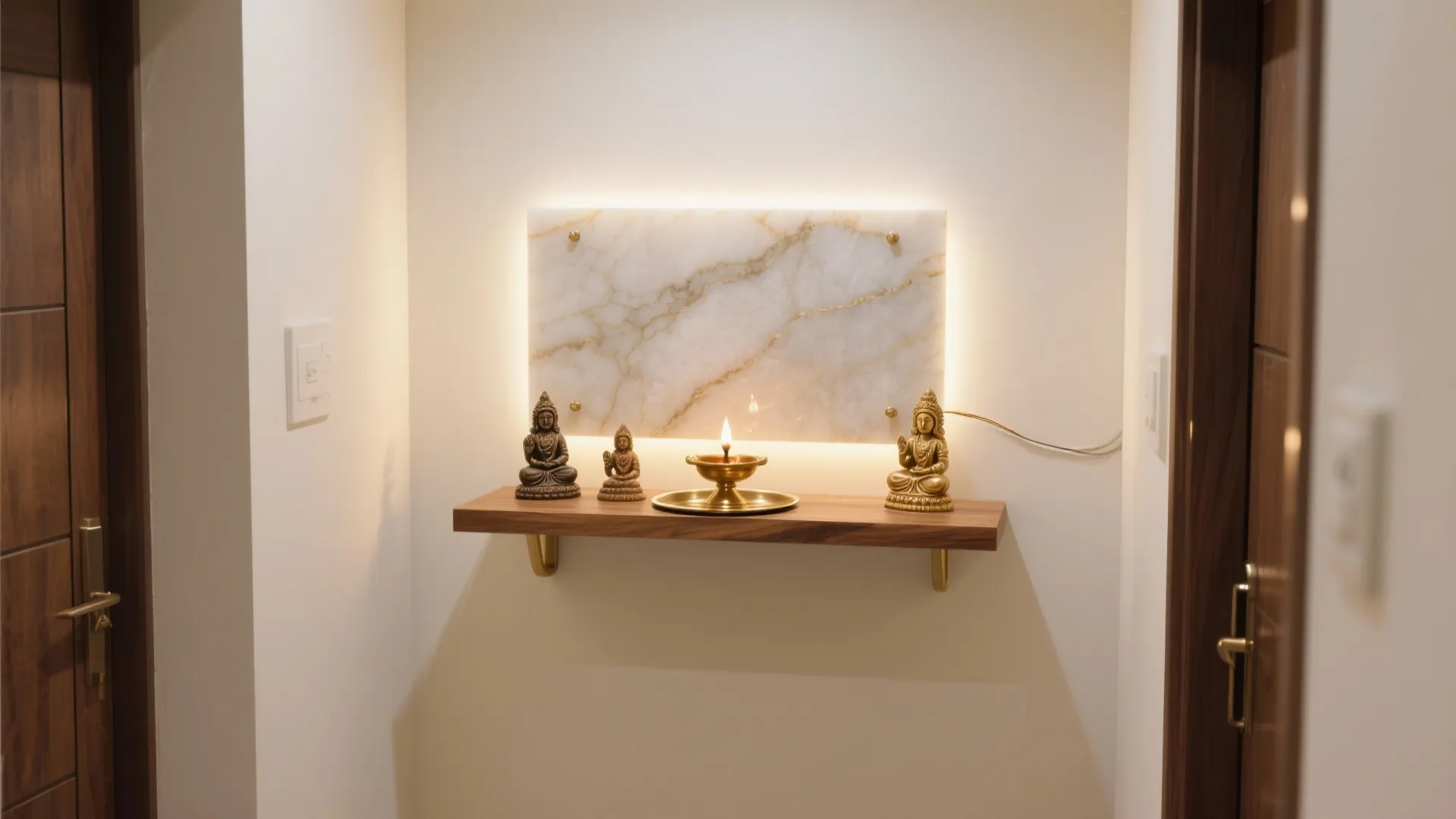 Floating Mandir with Backlit Stone