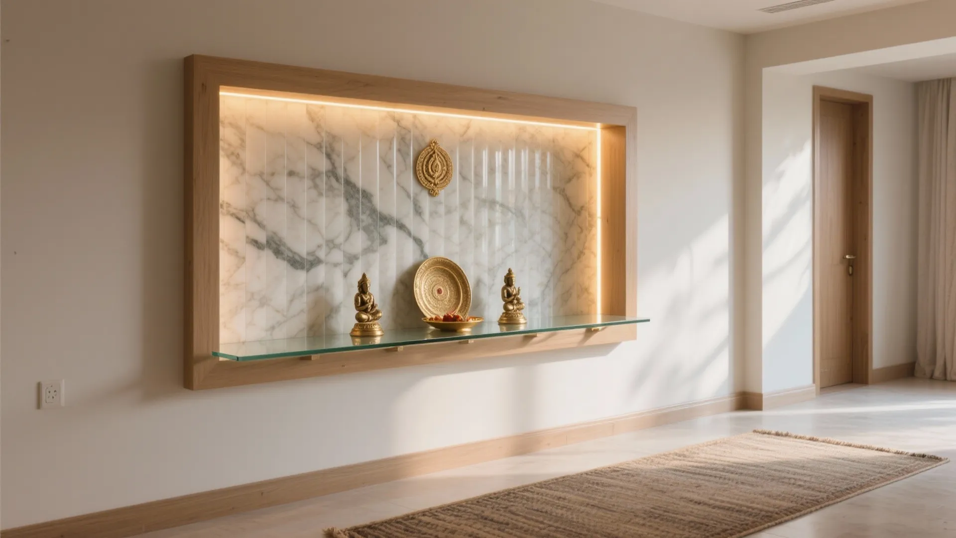 Wall-Mounted Mandir Niche with Backlit Panel