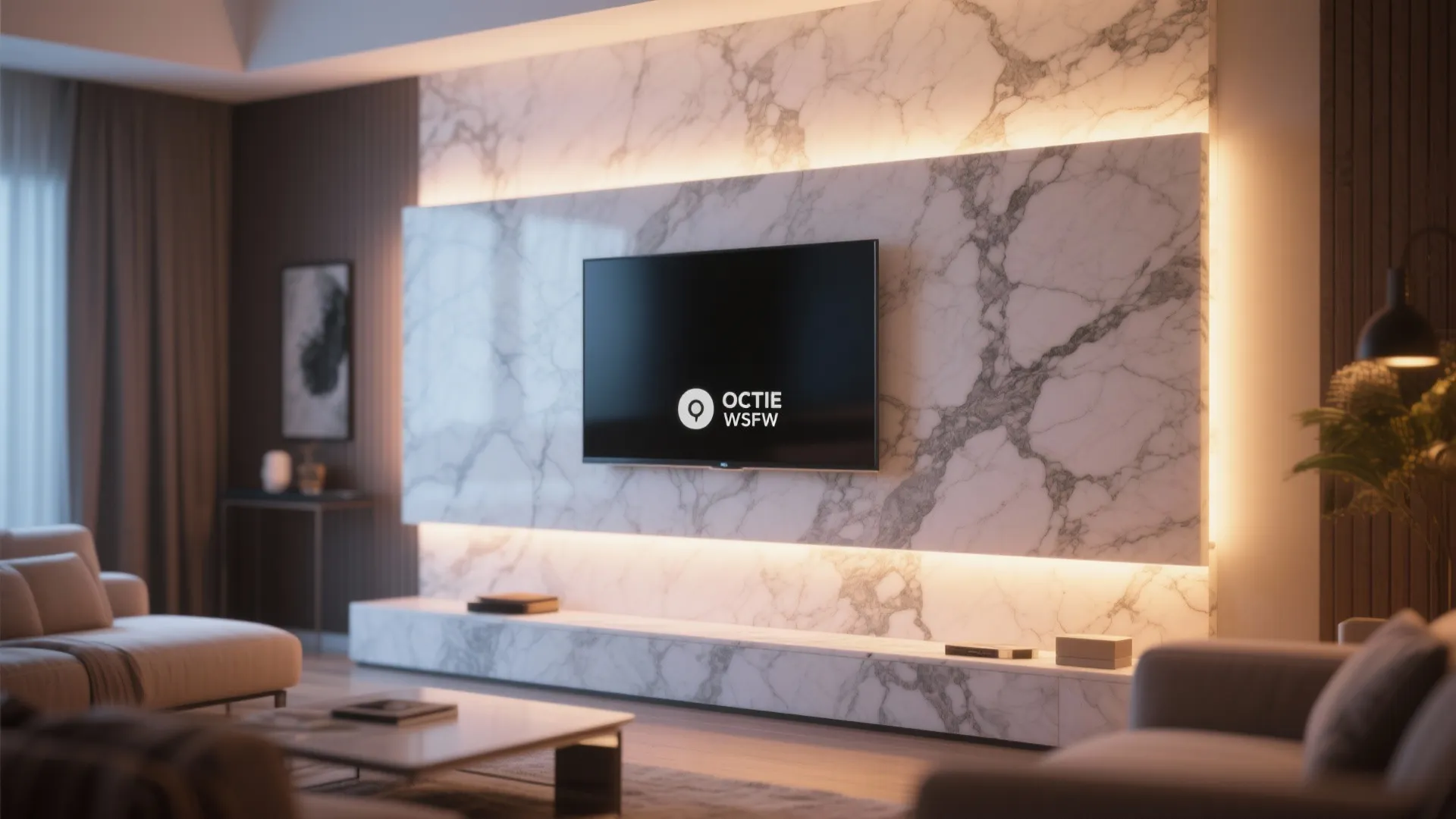 2. Backlit Marble Panel for Ambient Glow