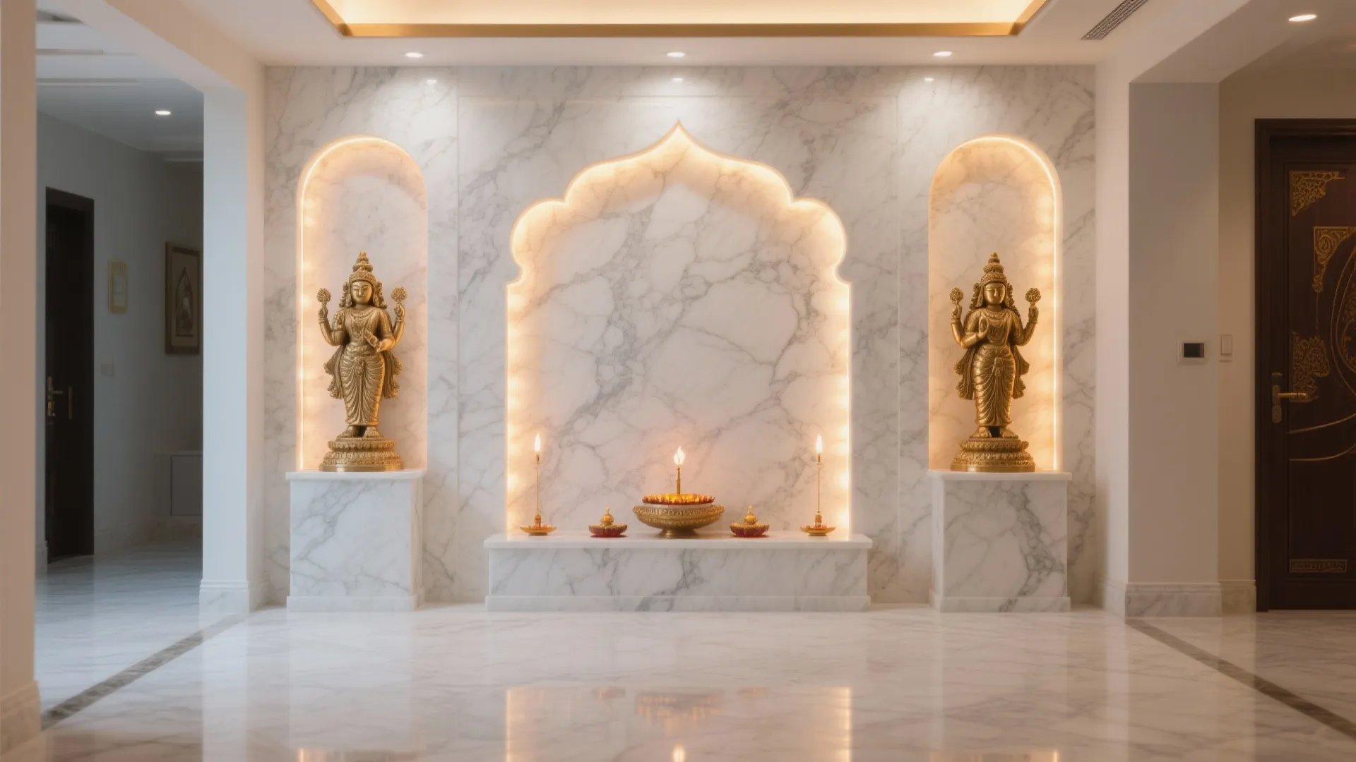 Backlit Marble Wall Pooja Panel