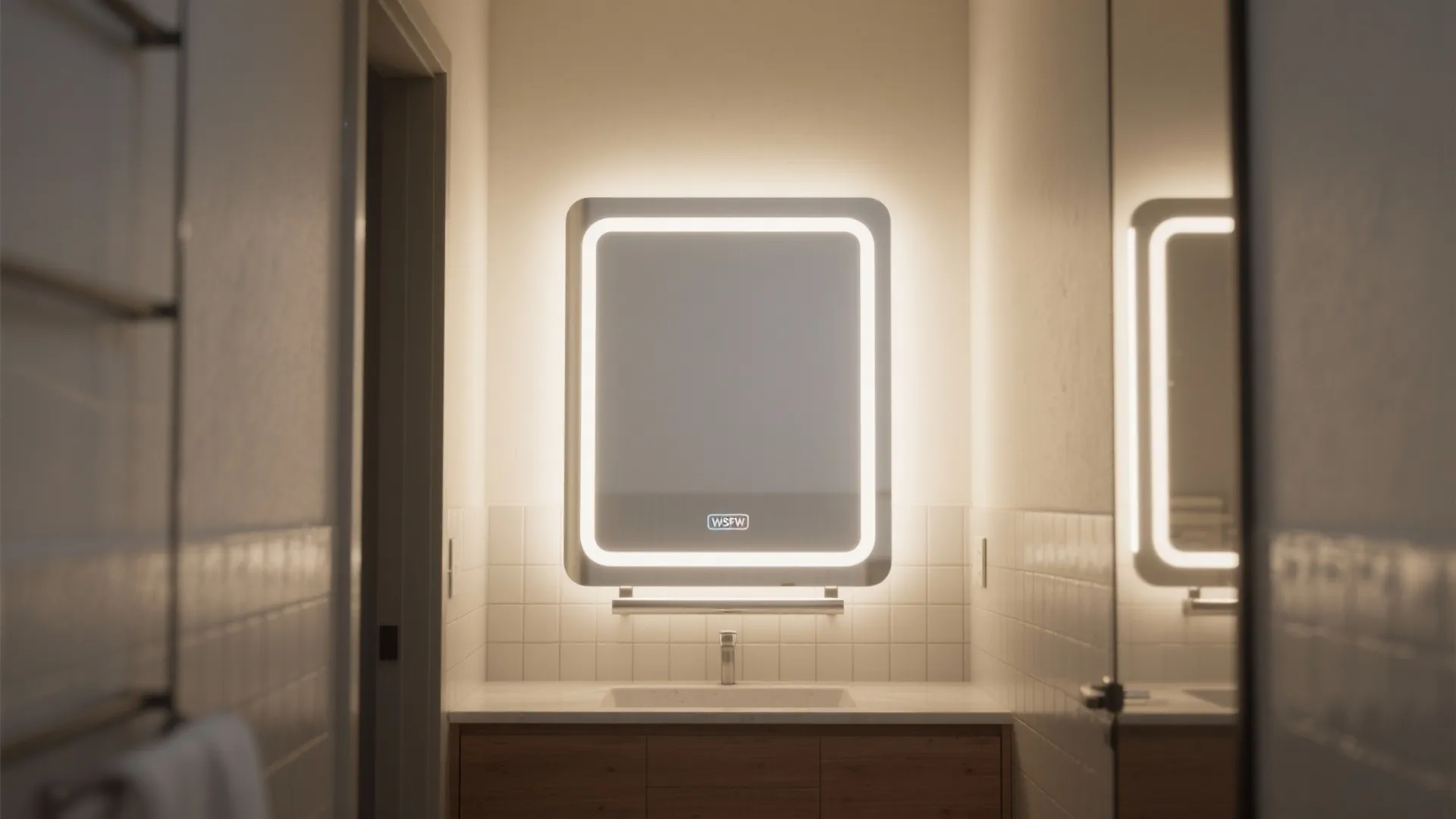 1. Backlit Floating Mirror — soft, even glow