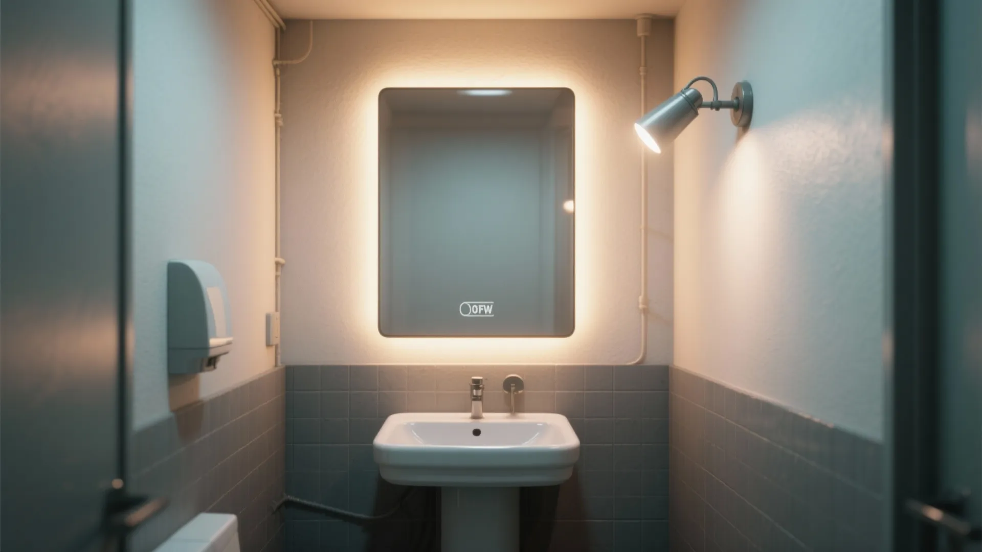 2. Backlit Mirror with Minimal Wall Fixtures