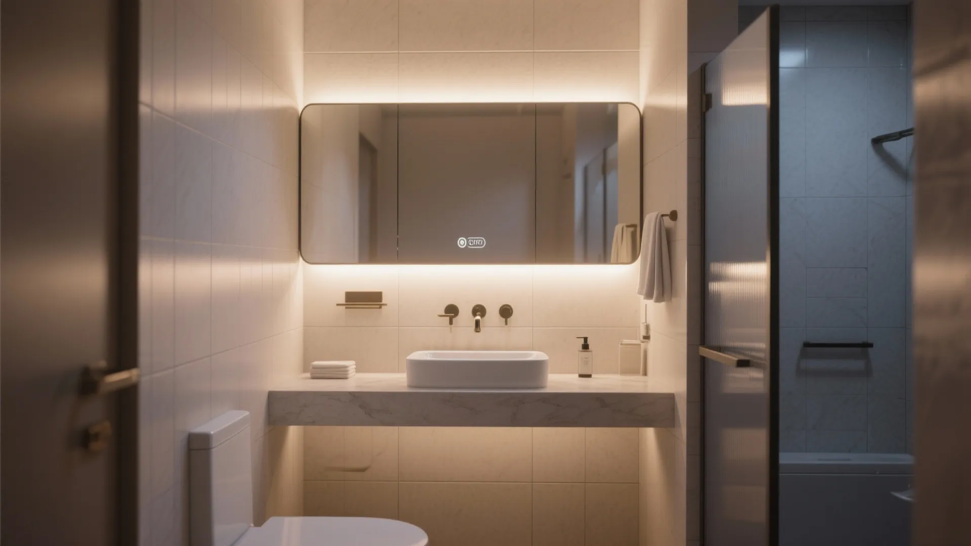 3. Backlit Mirror with Integrated Light Bar