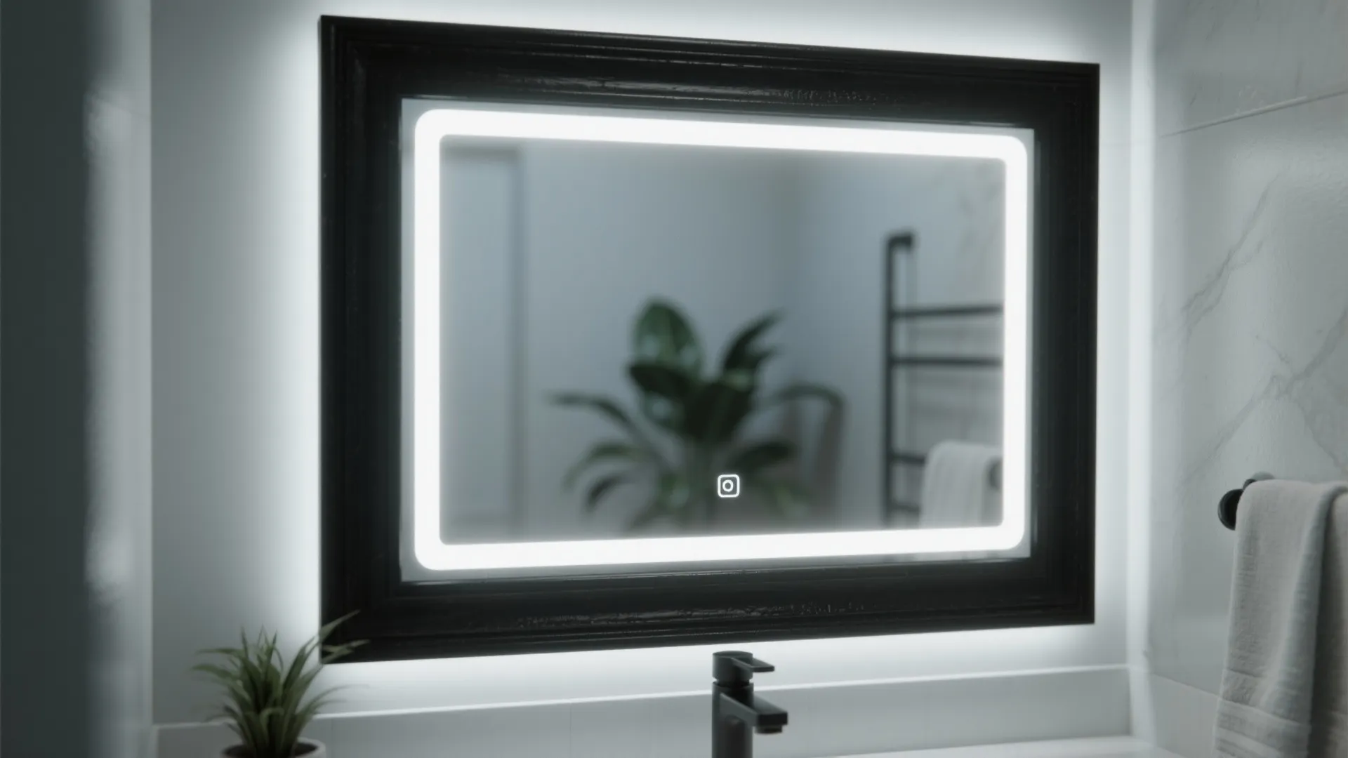 2. Black Backlit Mirror with Integrated LEDs