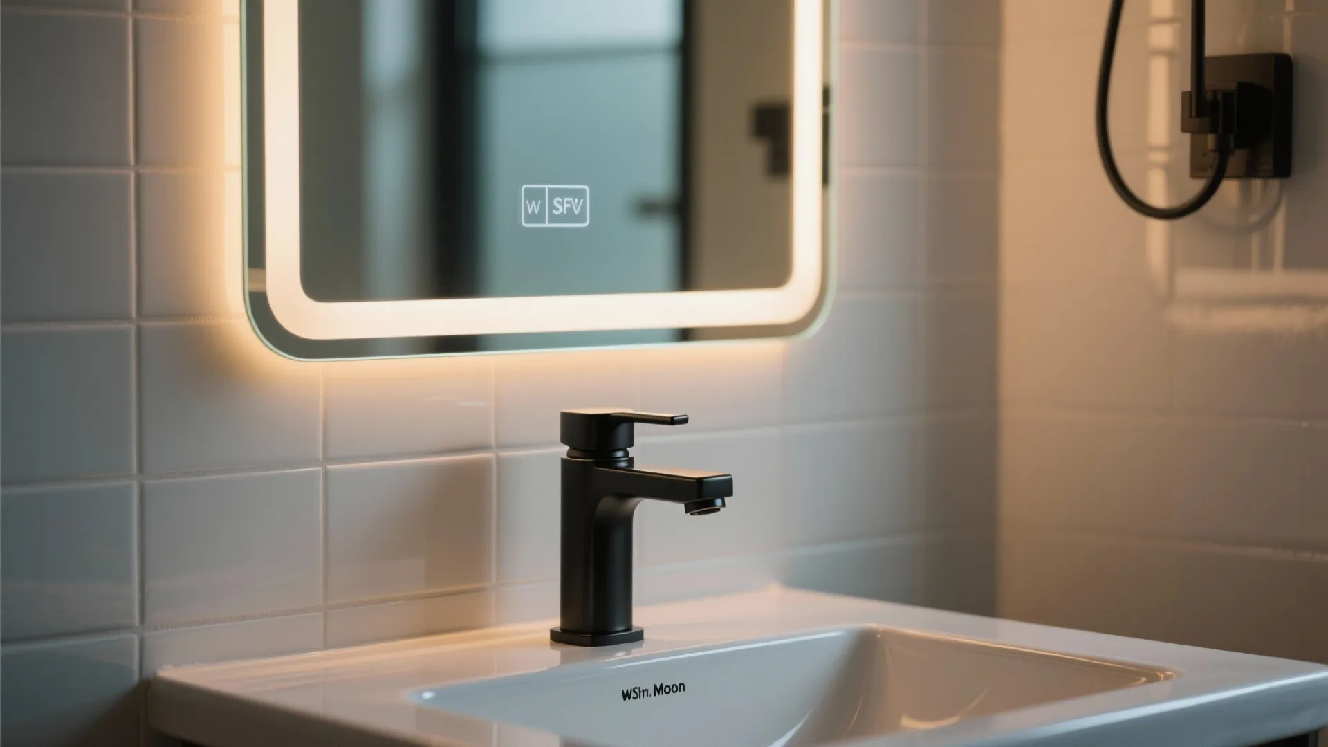 2. Wall-mounted mirror with integrated lighting