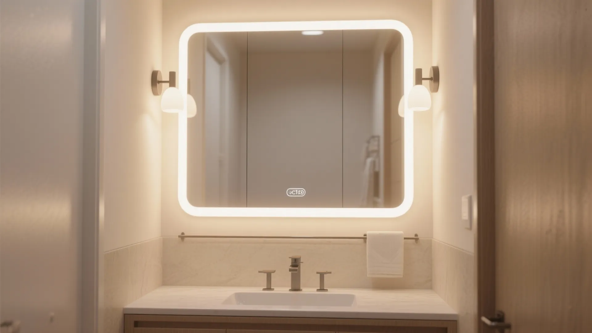 2. Backlit mirror + minimal side lights