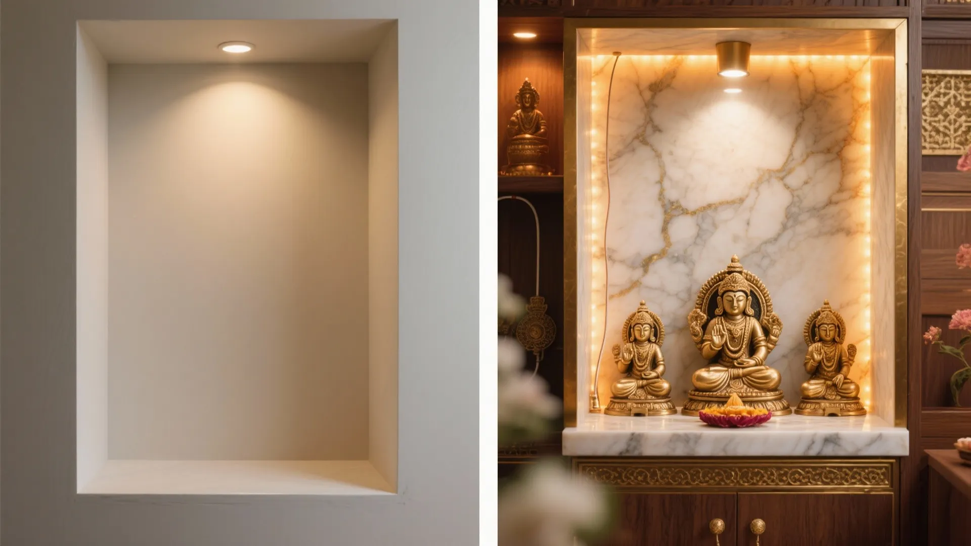 Modern niche with backlit stone and focused lighting