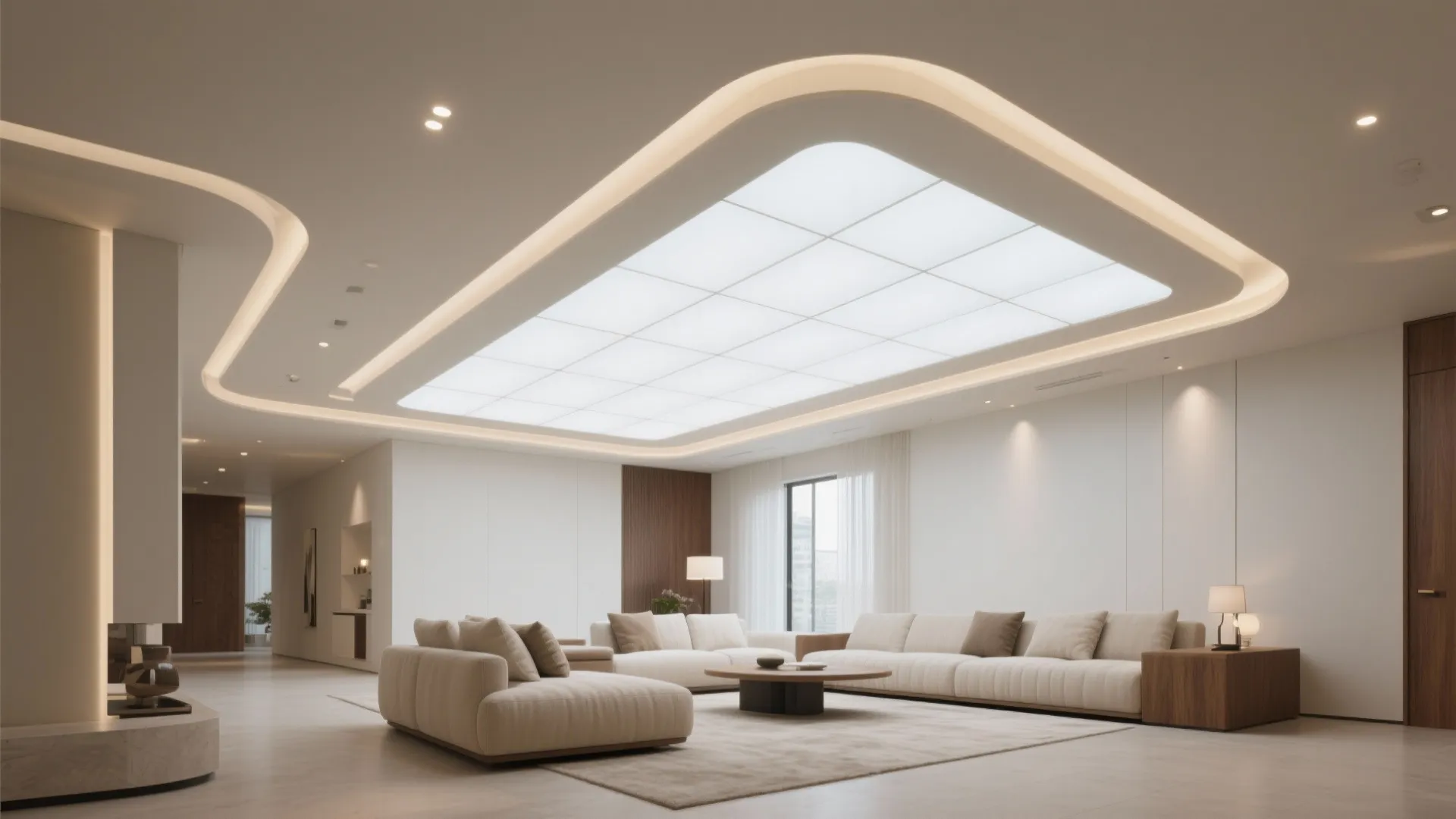 Backlit “skylight” or stretch ceiling for depth