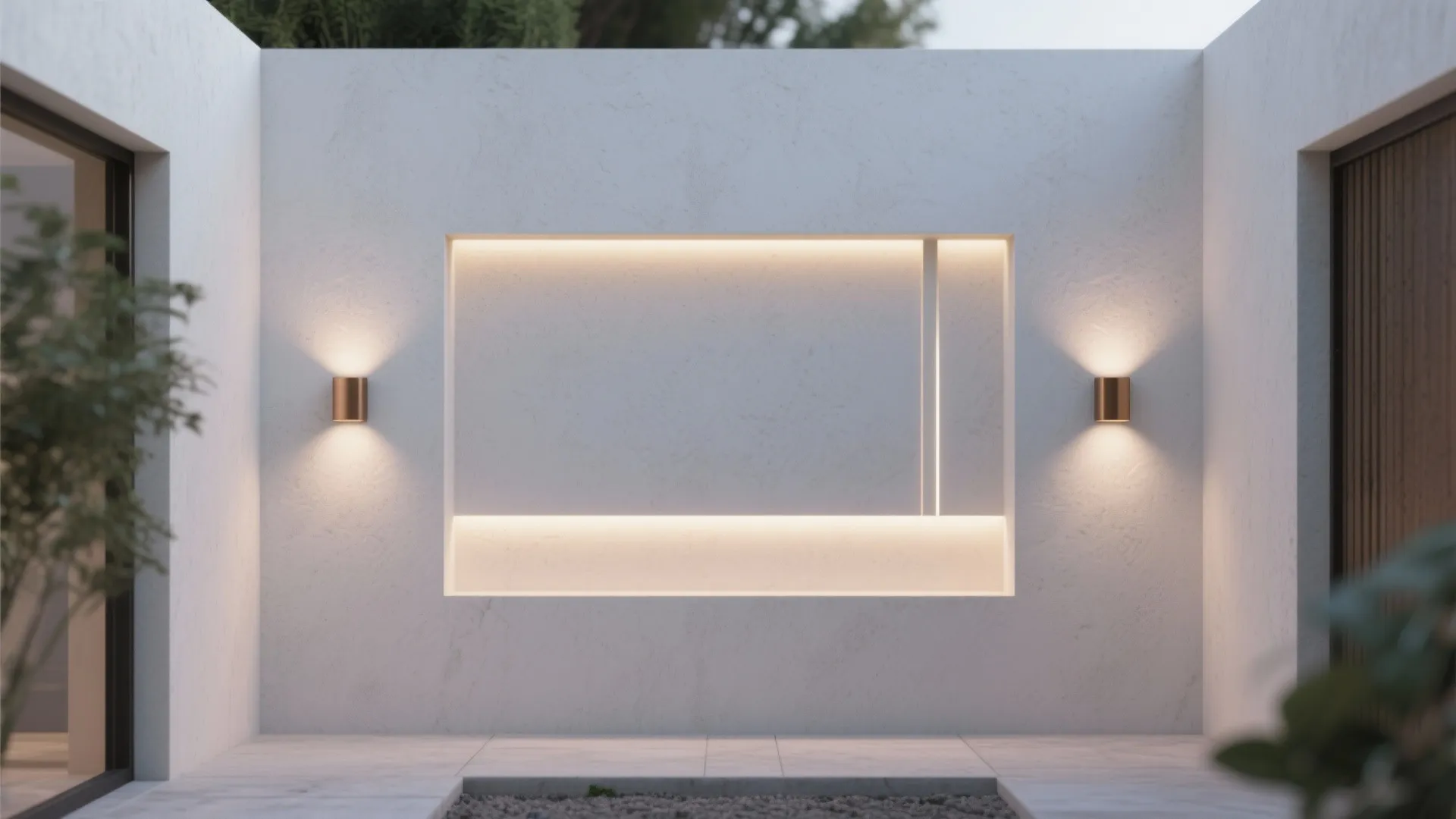 4. Backlit Wall Panels with Embedded Bronze Fixtures