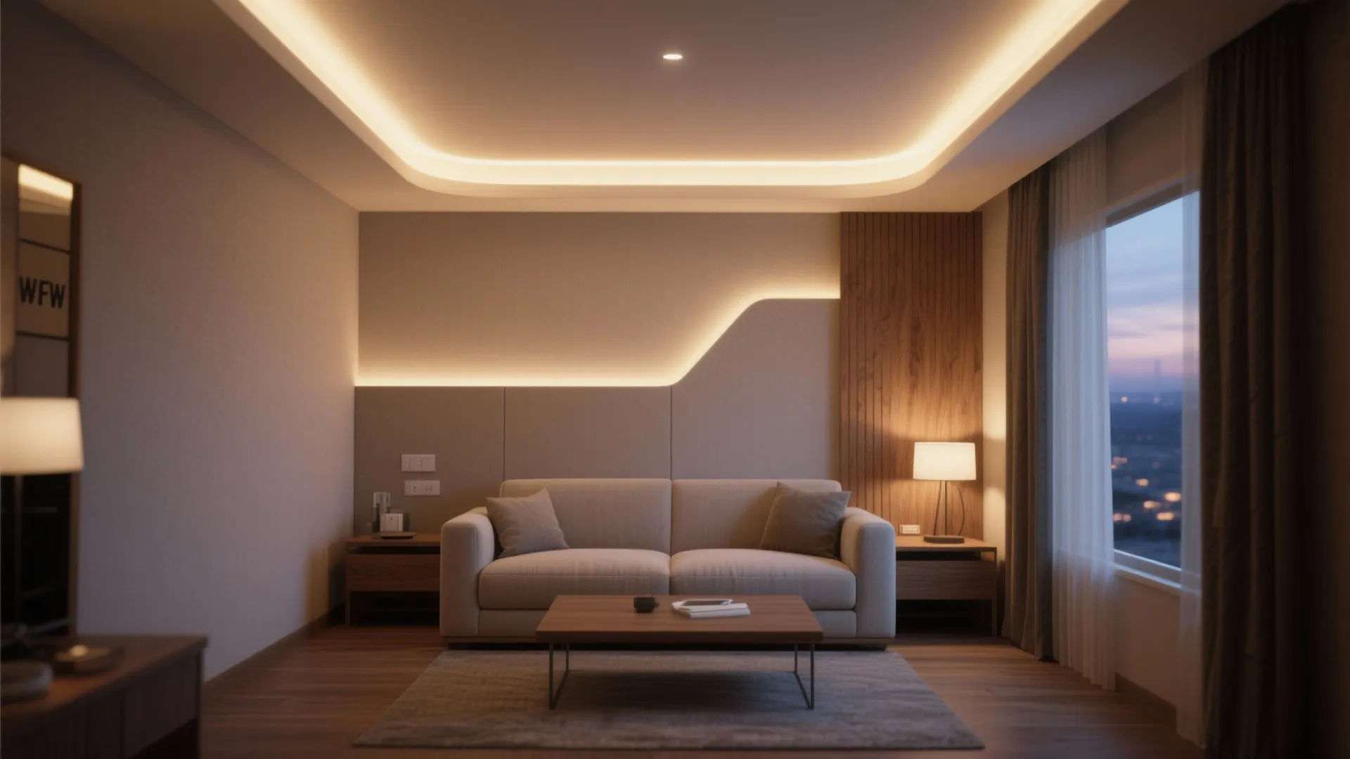 Backlit ceiling panels or cove lighting