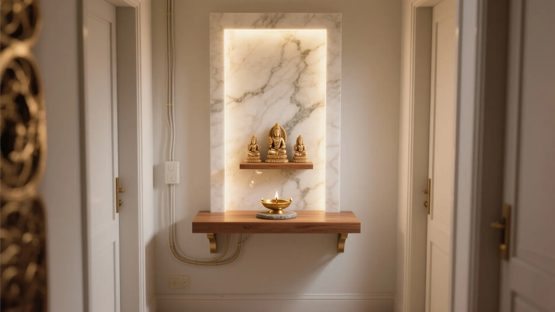 Minimal Mandir Shelf with a Backlit Panel