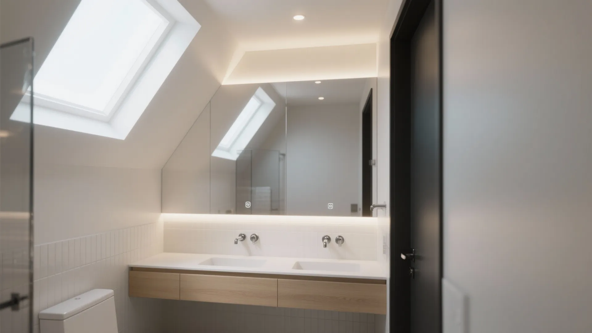 Backlit “skylight” panel and mirror pairing