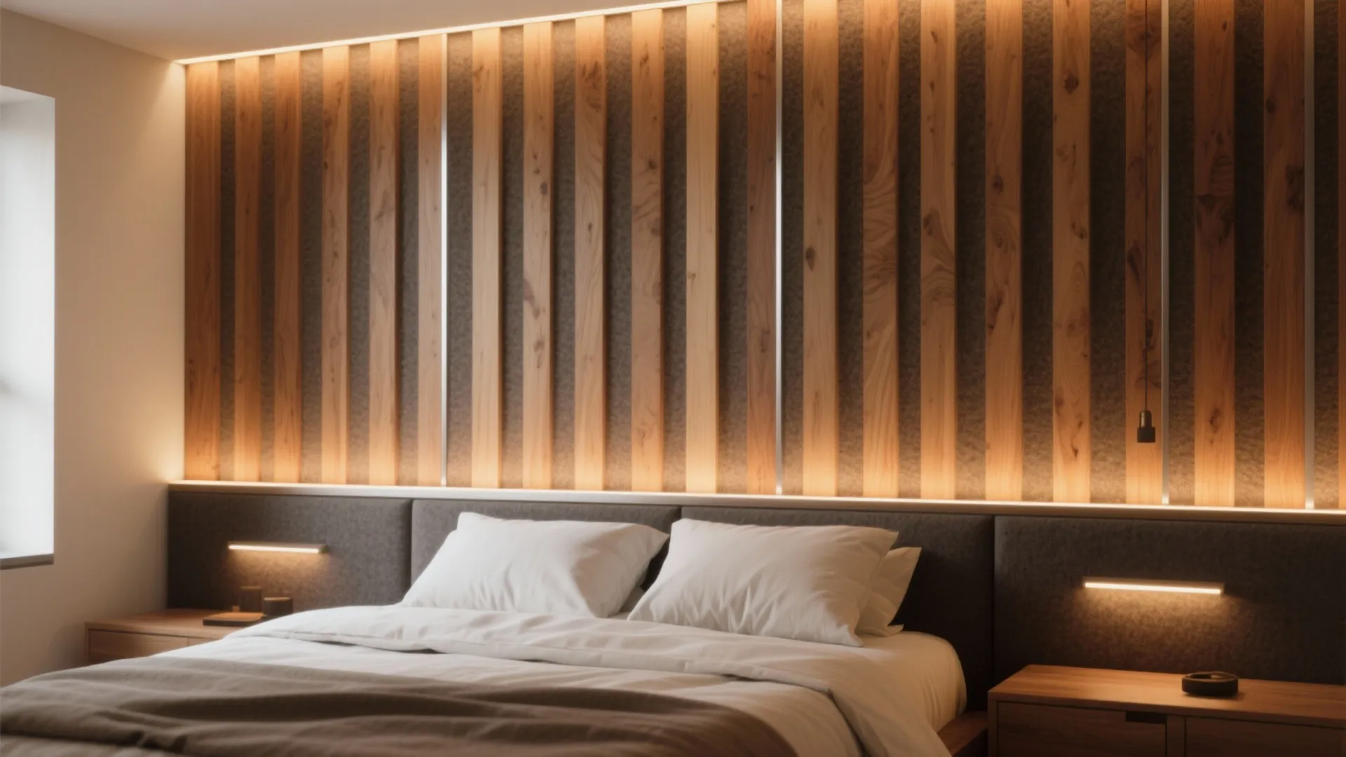 Backlit slatted or acoustic panels for wellness and calm