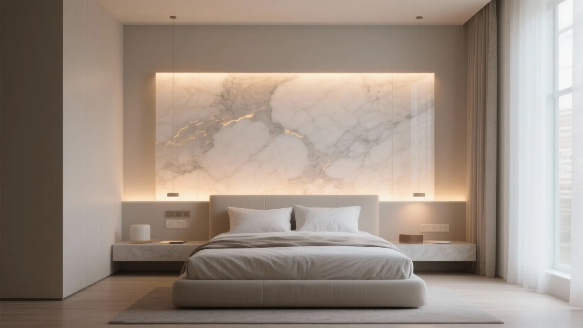 Backlit translucent stone panel for ambient glow
