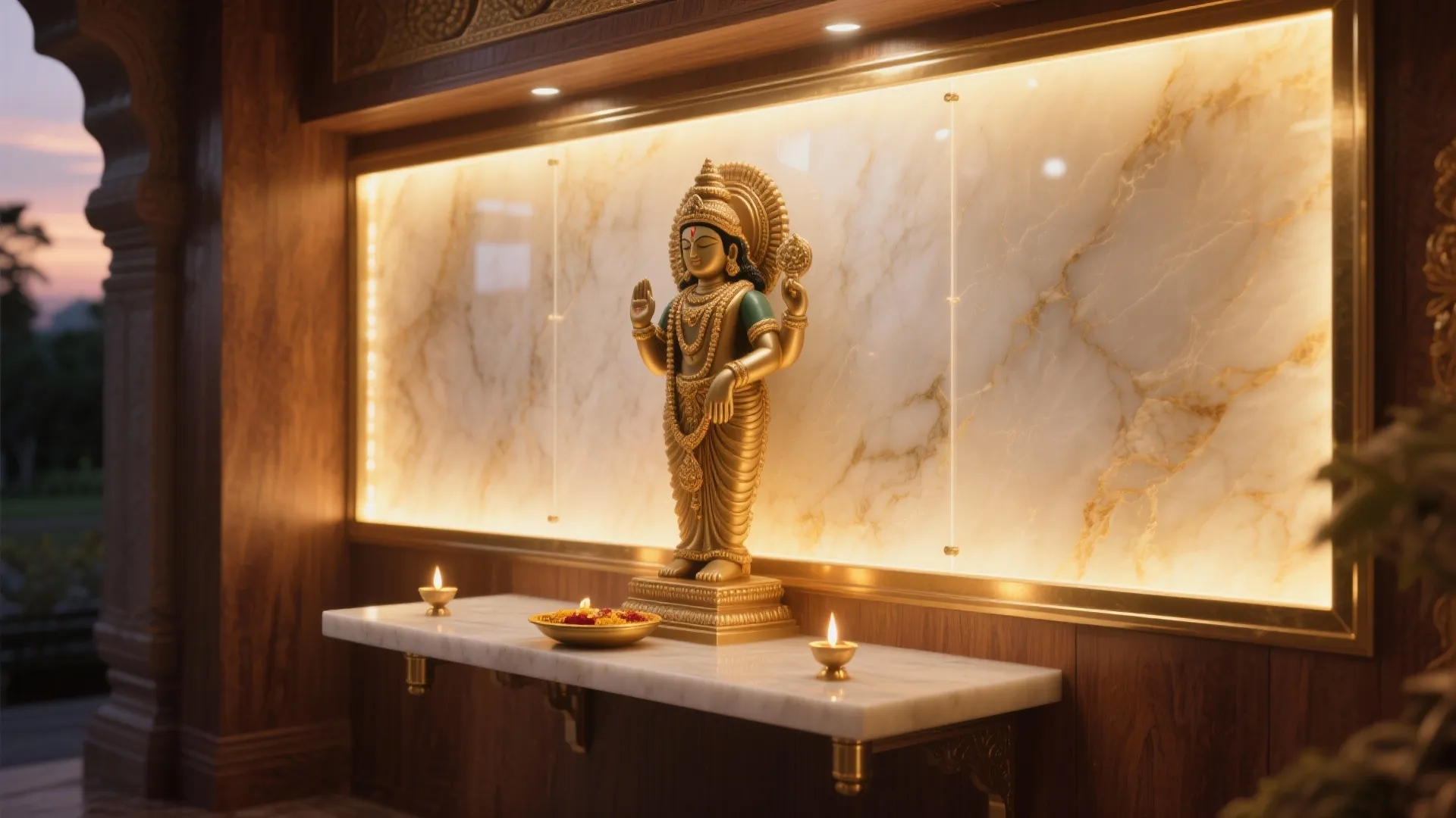 Backlit Stone Panel Pooja Wall