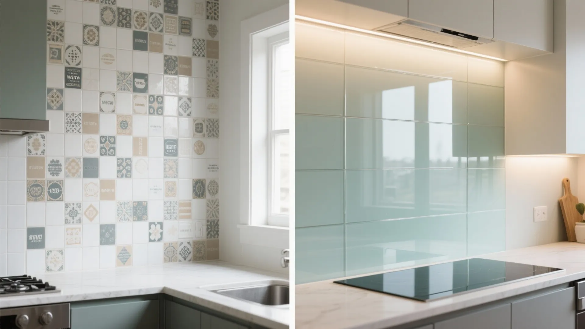 Glassy Backsplash That Opens the Room