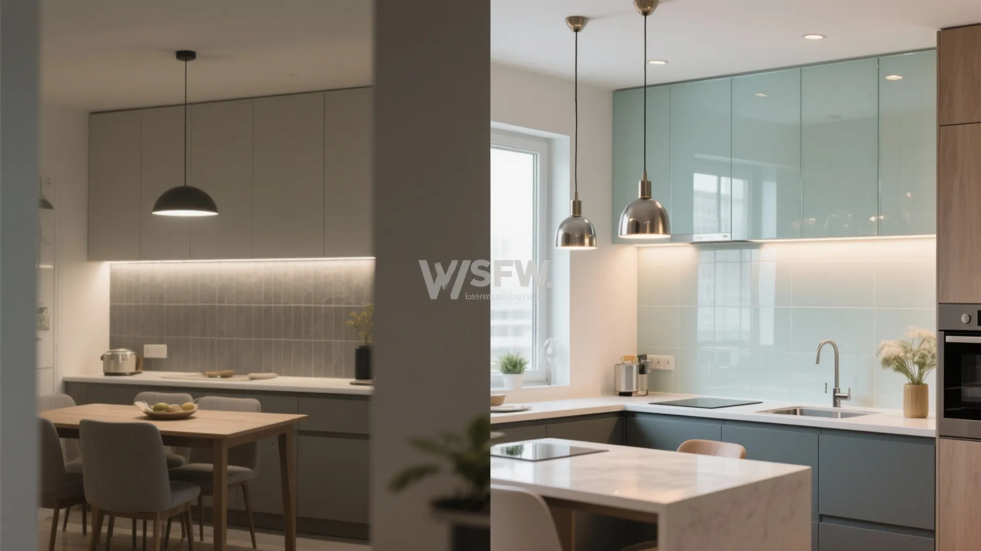 Glass backsplash and reflective finishes for airiness