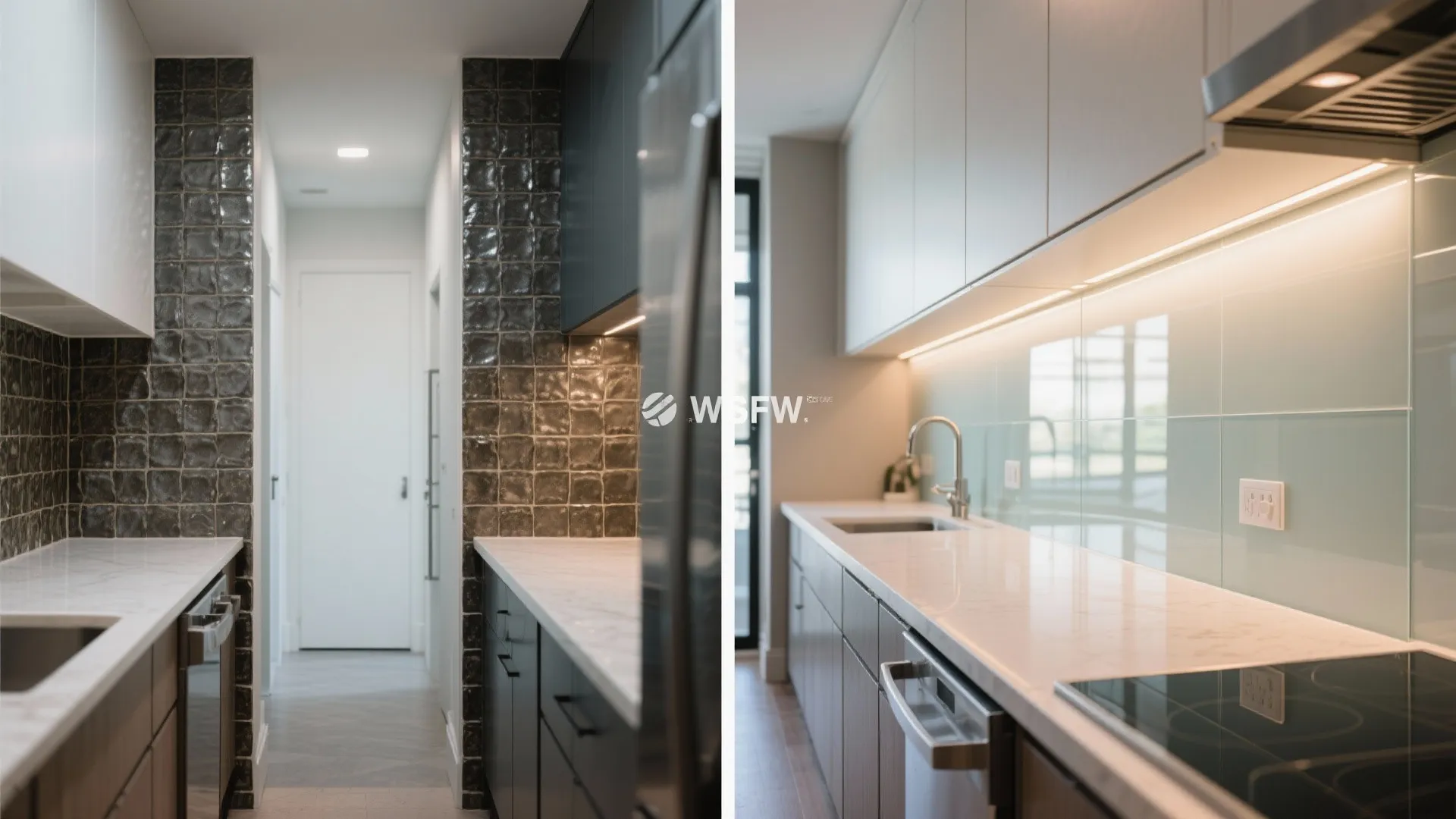 Glass backsplash for light and depth