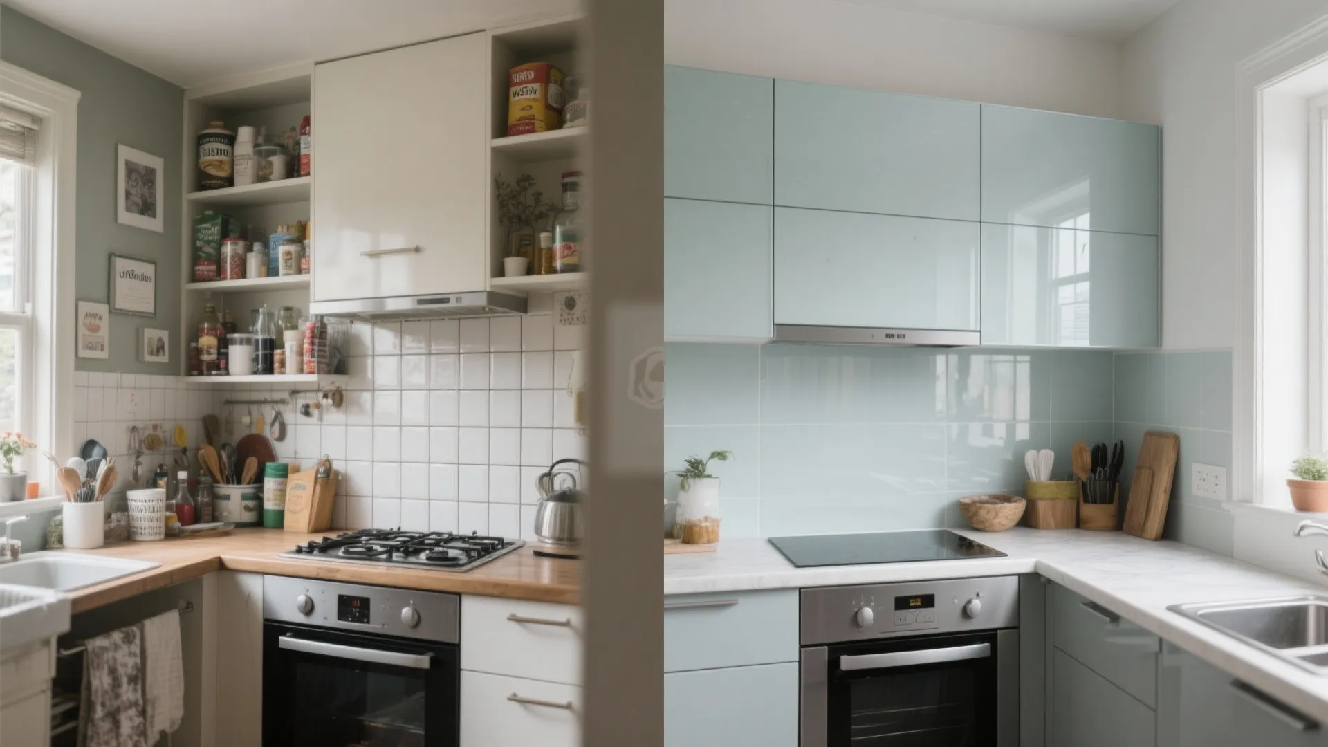 Glass Backsplash for More Light and Less Visual Clutter