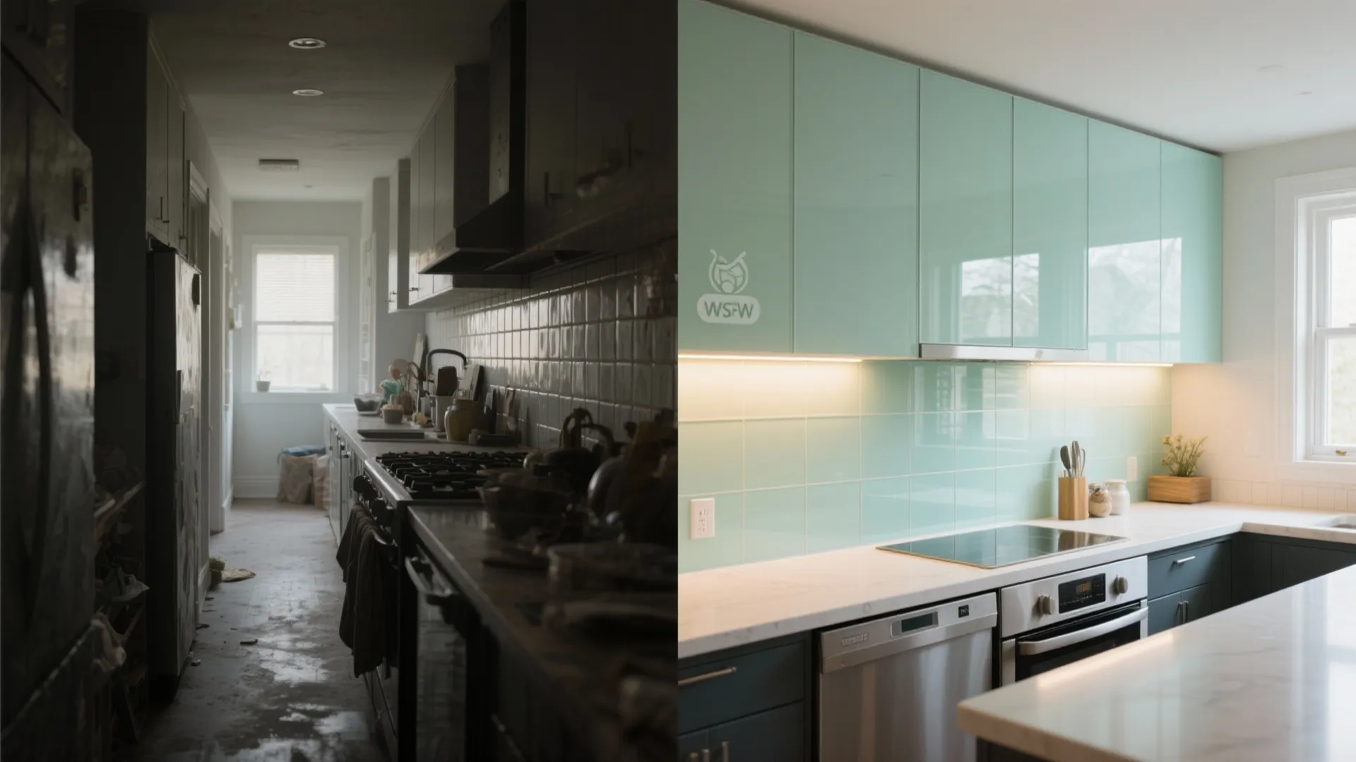 Glass backsplash for airy brightness