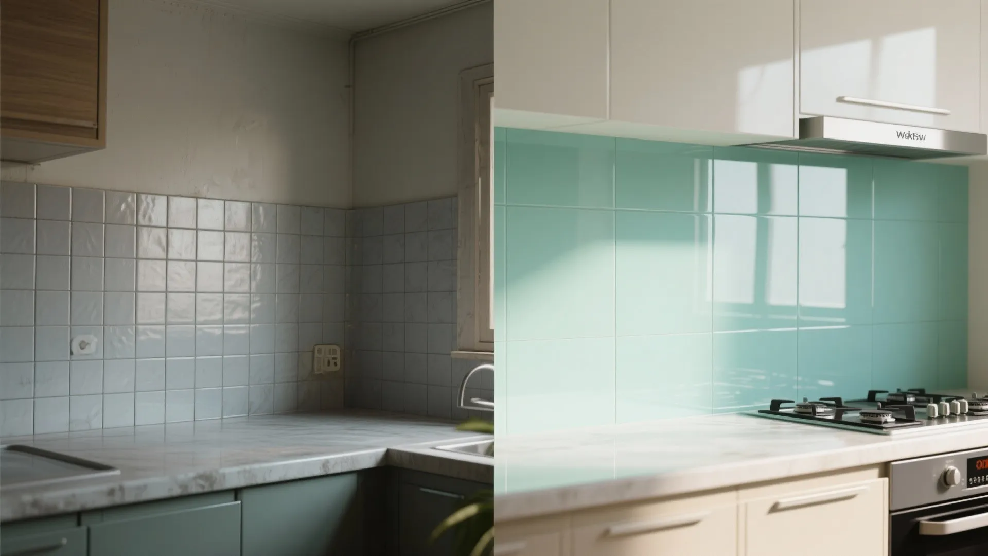 Glass backsplash for brighter feel