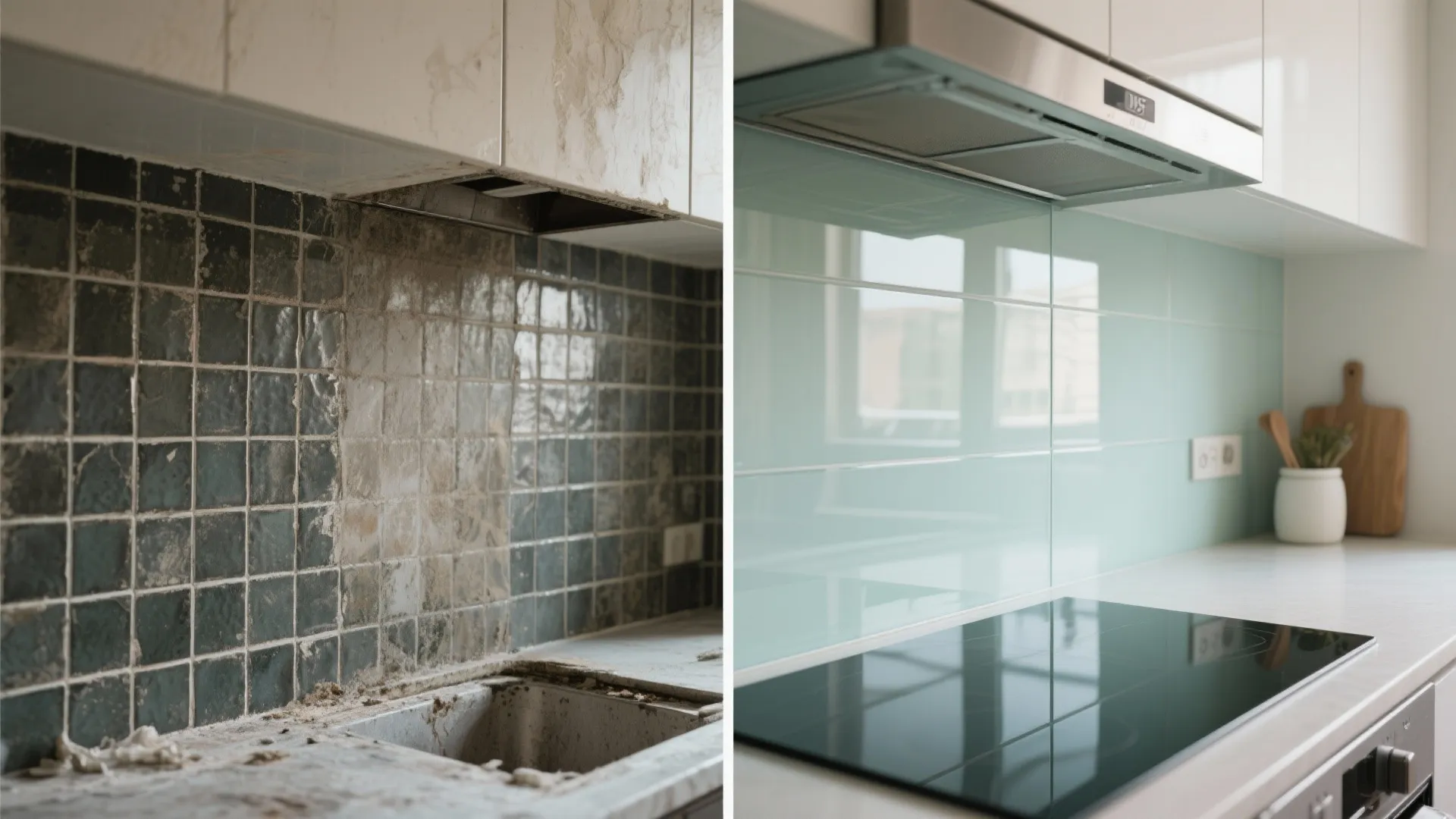 Glass backsplash for light and depth