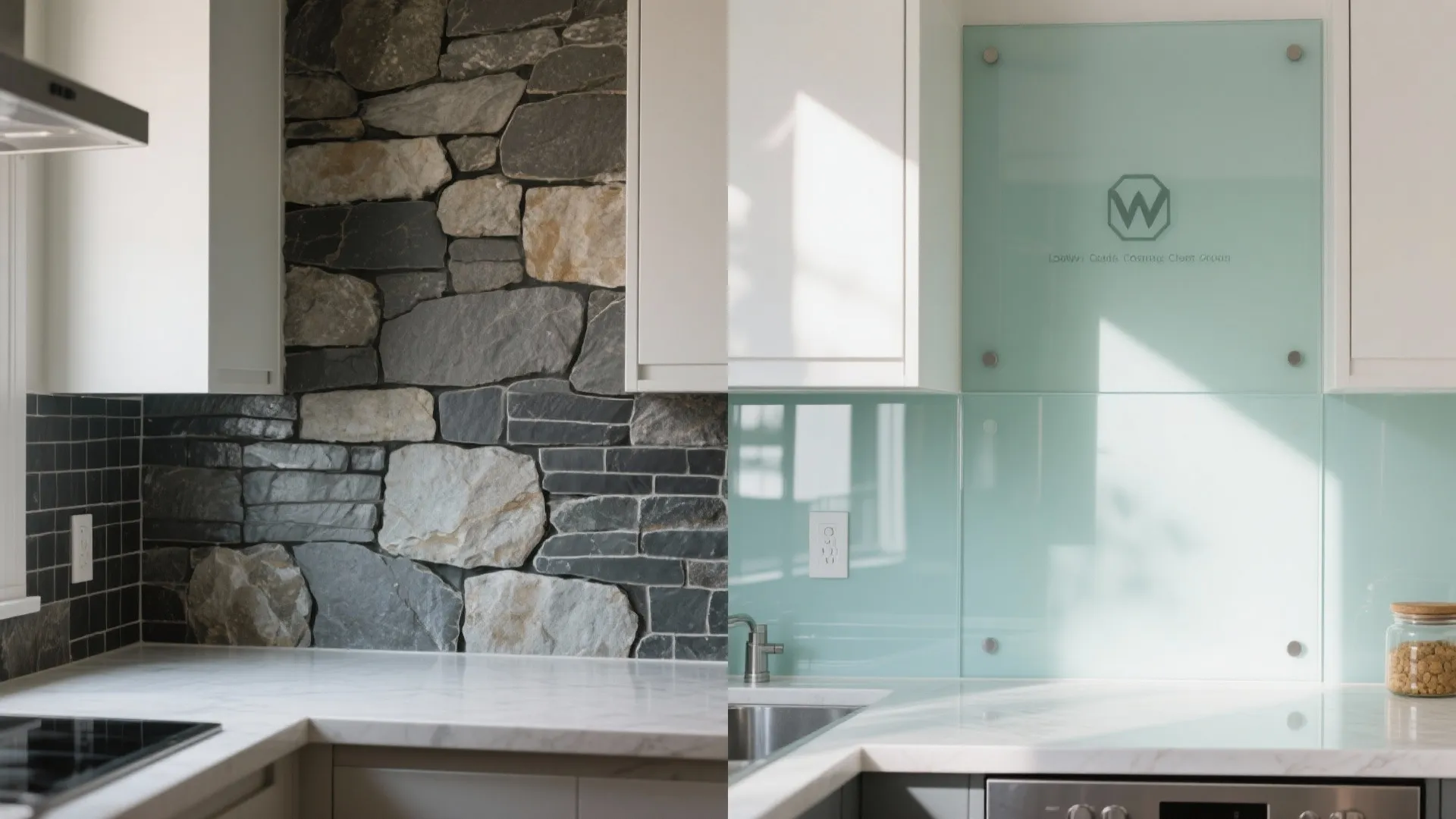 Glass backsplash for light and depth