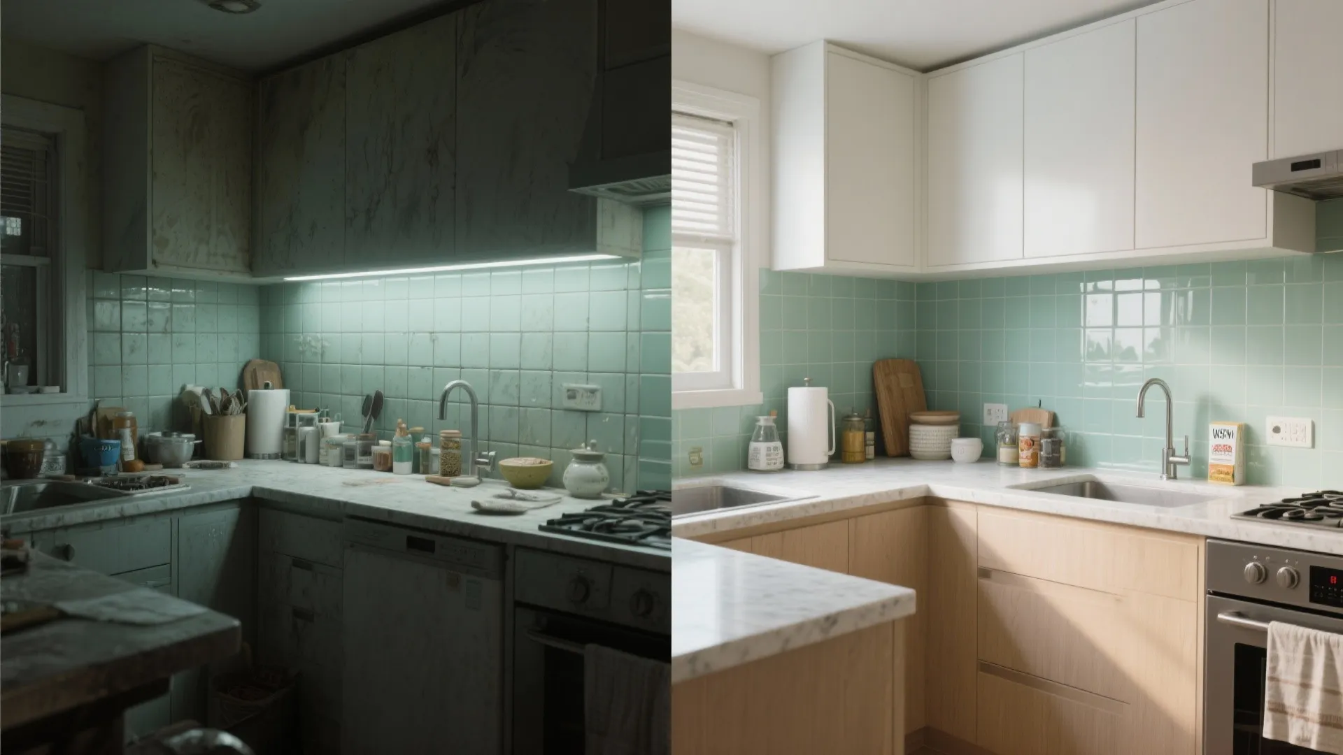 Glass backsplash to brighten compact kitchens