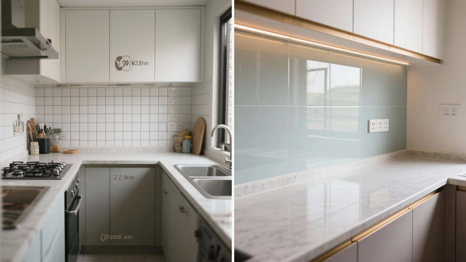 2) Glass backsplash for airy sightlines