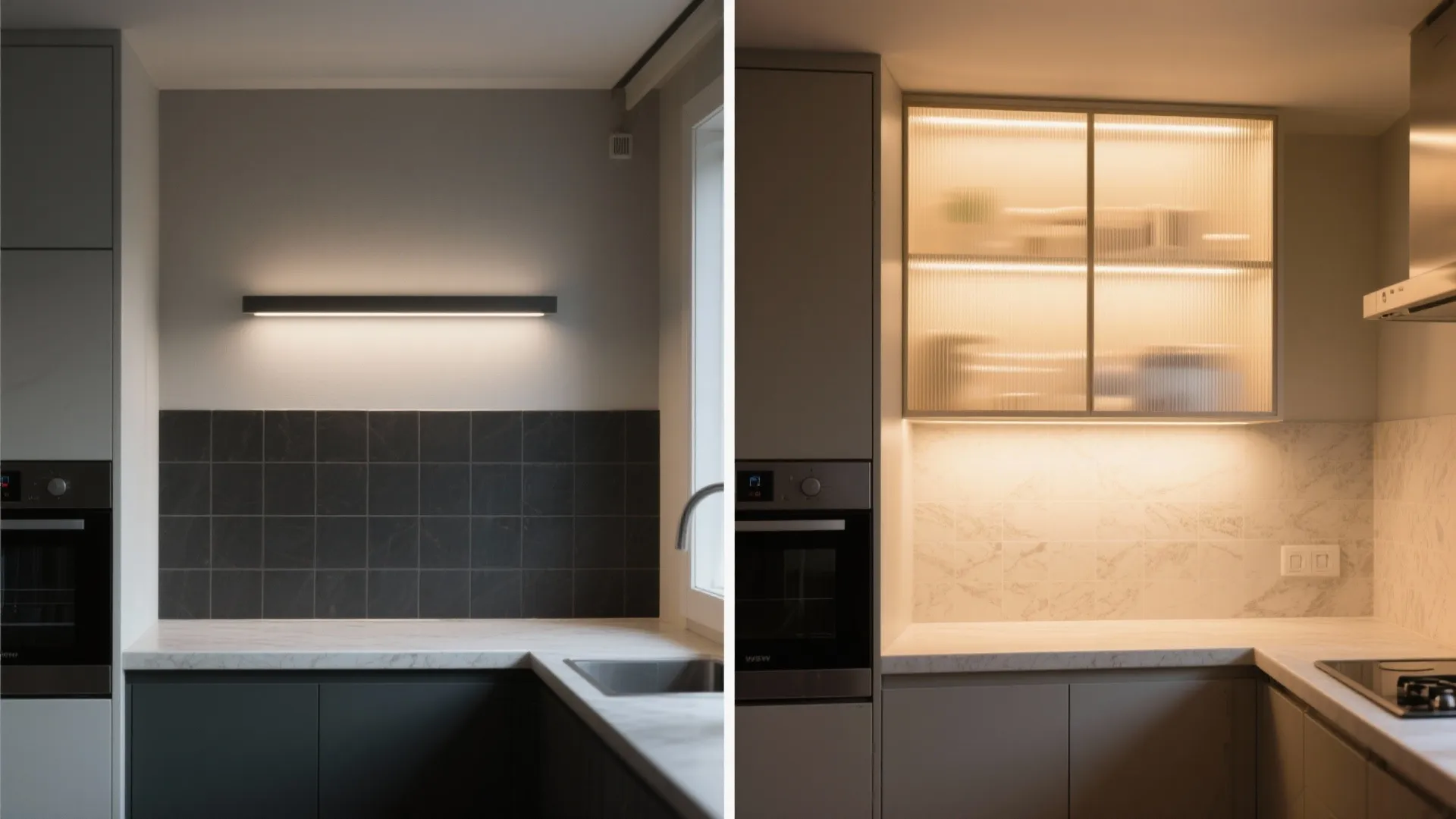 Backlit glass backsplash for glow and depth