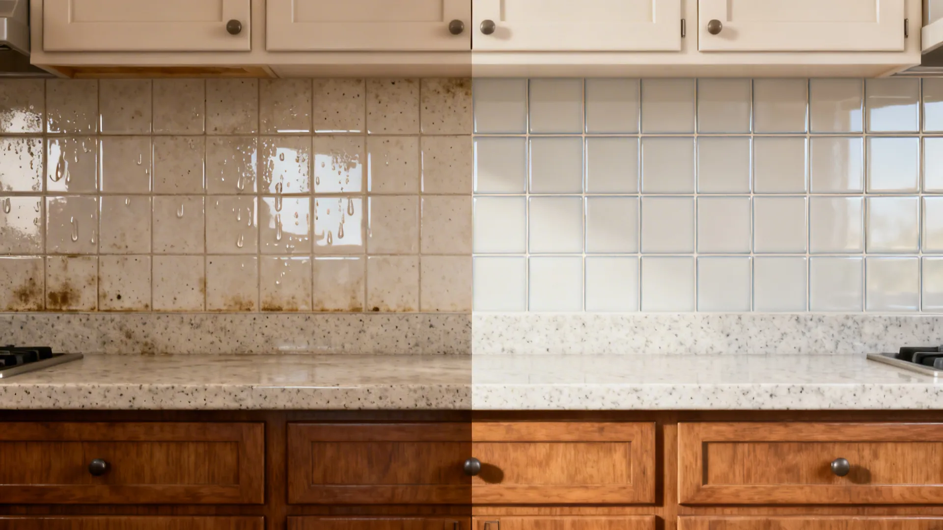 Tile Backsplash + Quartz Counter: Easy-Clean for Spices and Splatters