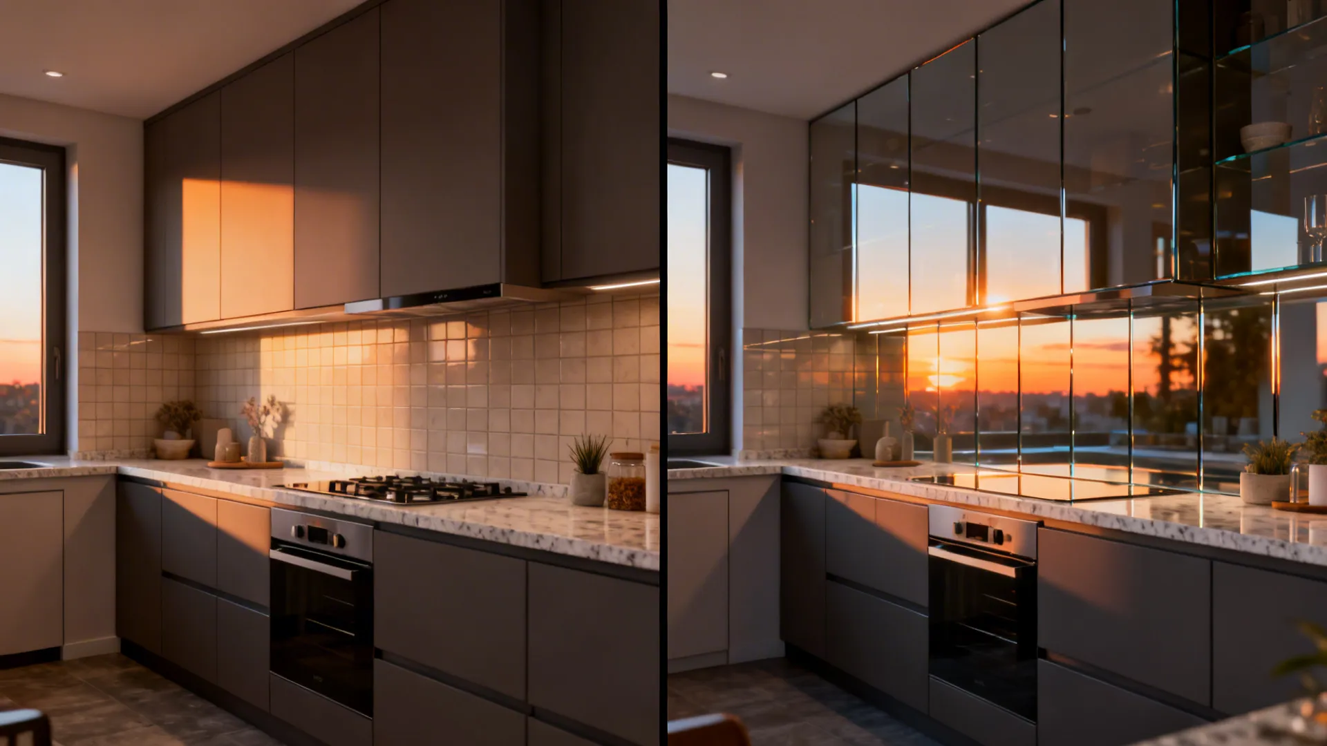 Glass backsplash for daylight depth