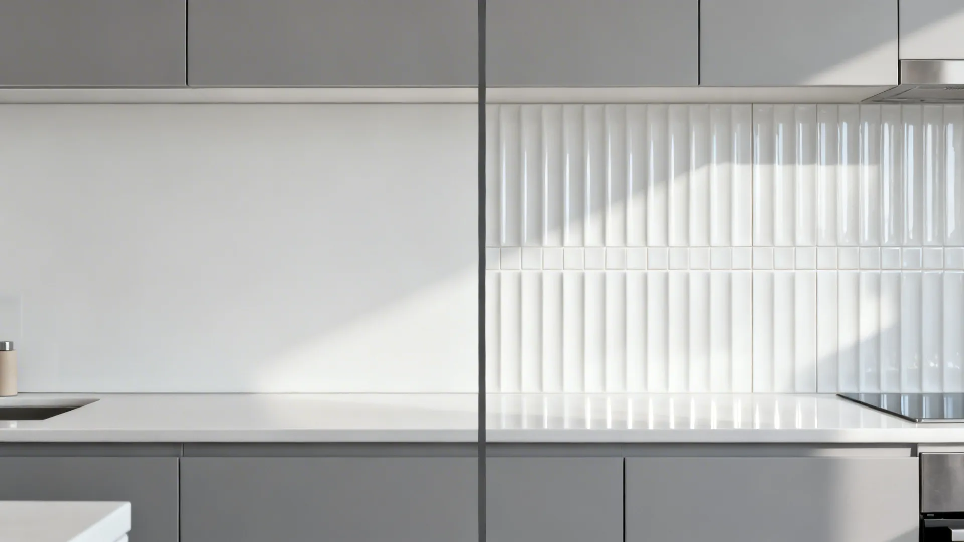 Textured Backsplash: White Ribbed Tile or Fluted Glass