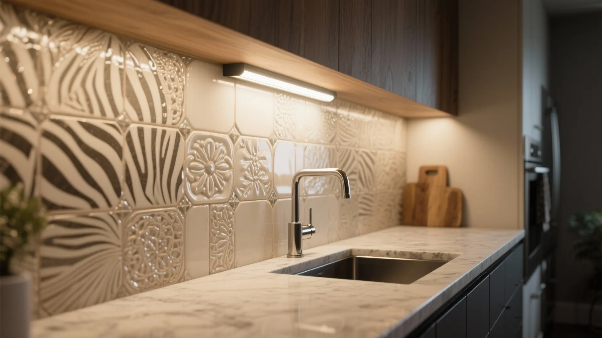 Backsplash grazing for depth and sparkle