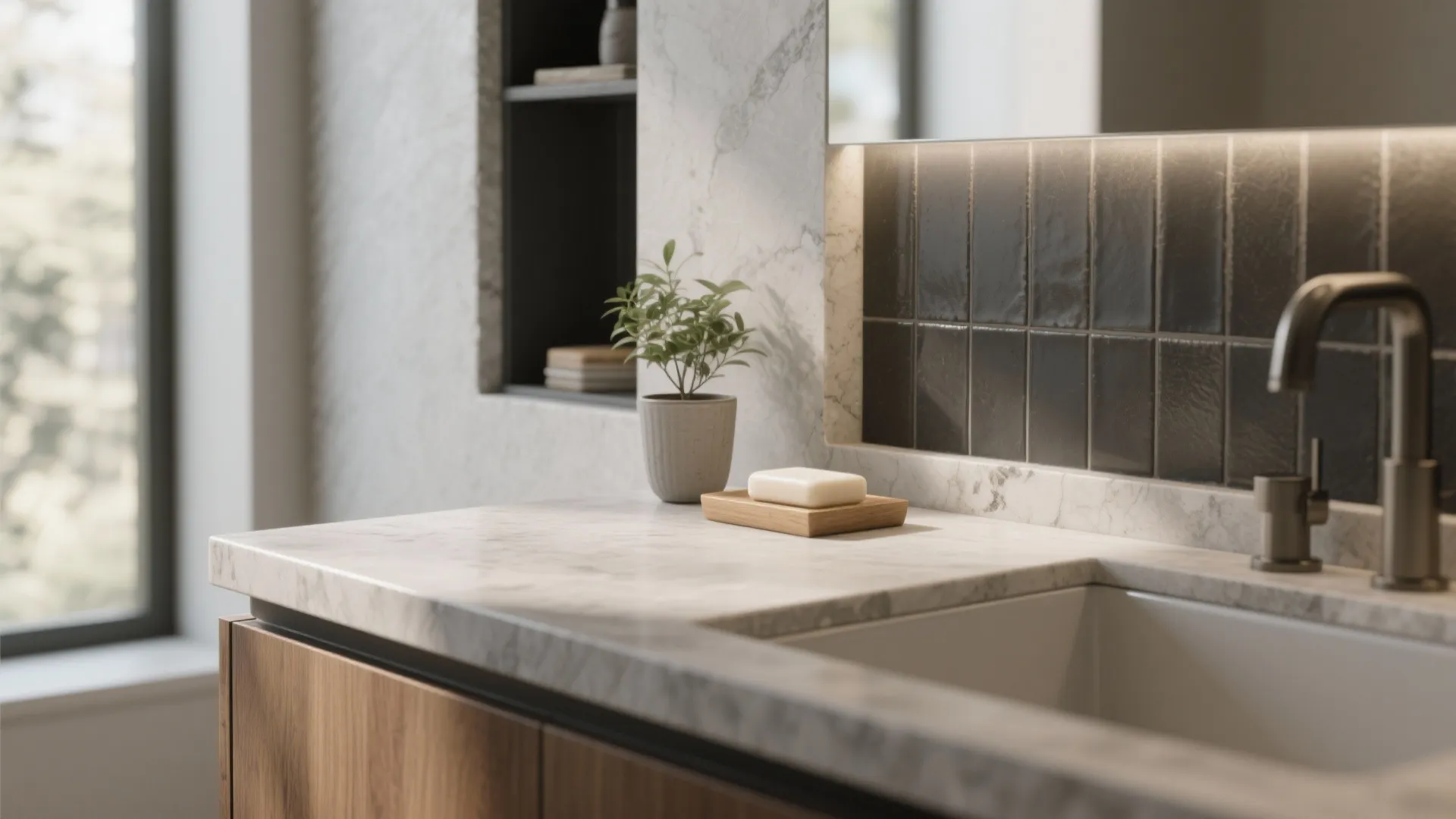 Idea 2: Build a backsplash ledge with a recessed niche