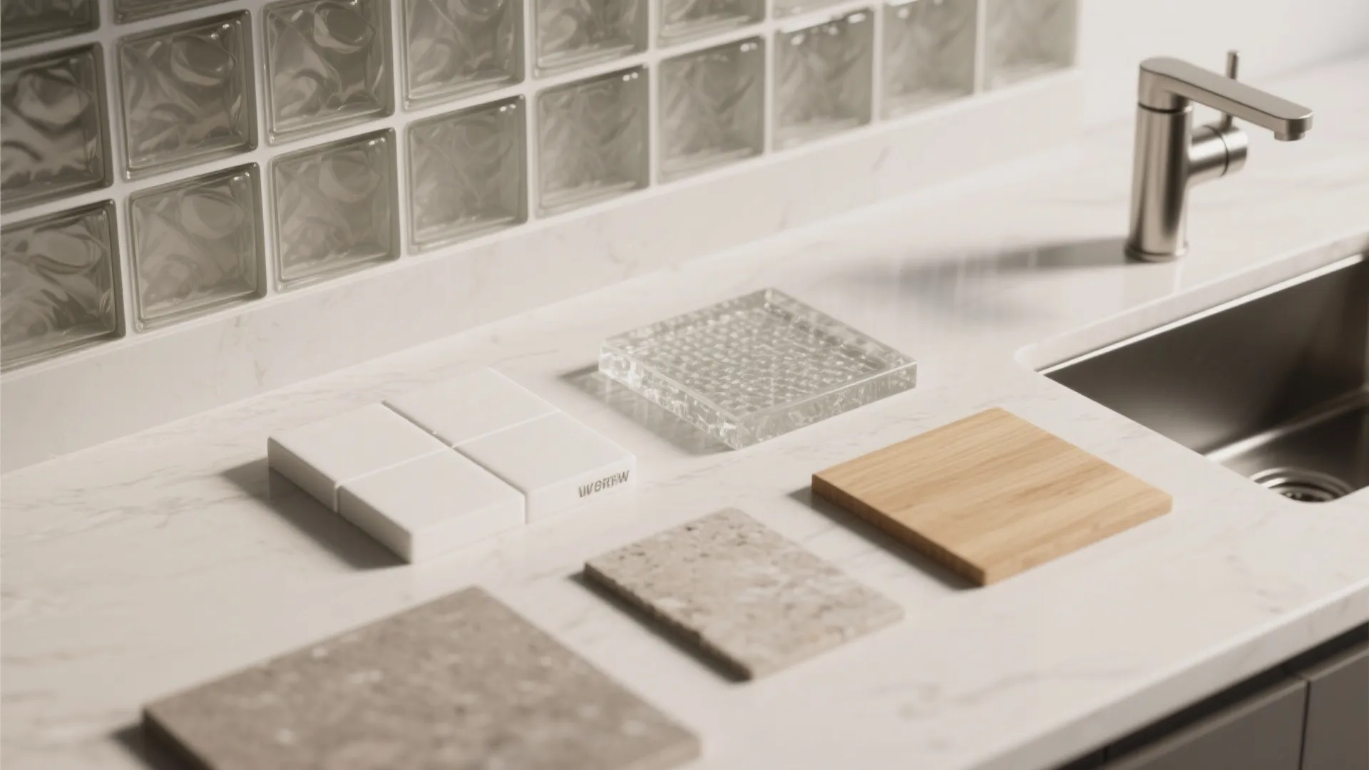 Minimalist glass block backsplash band