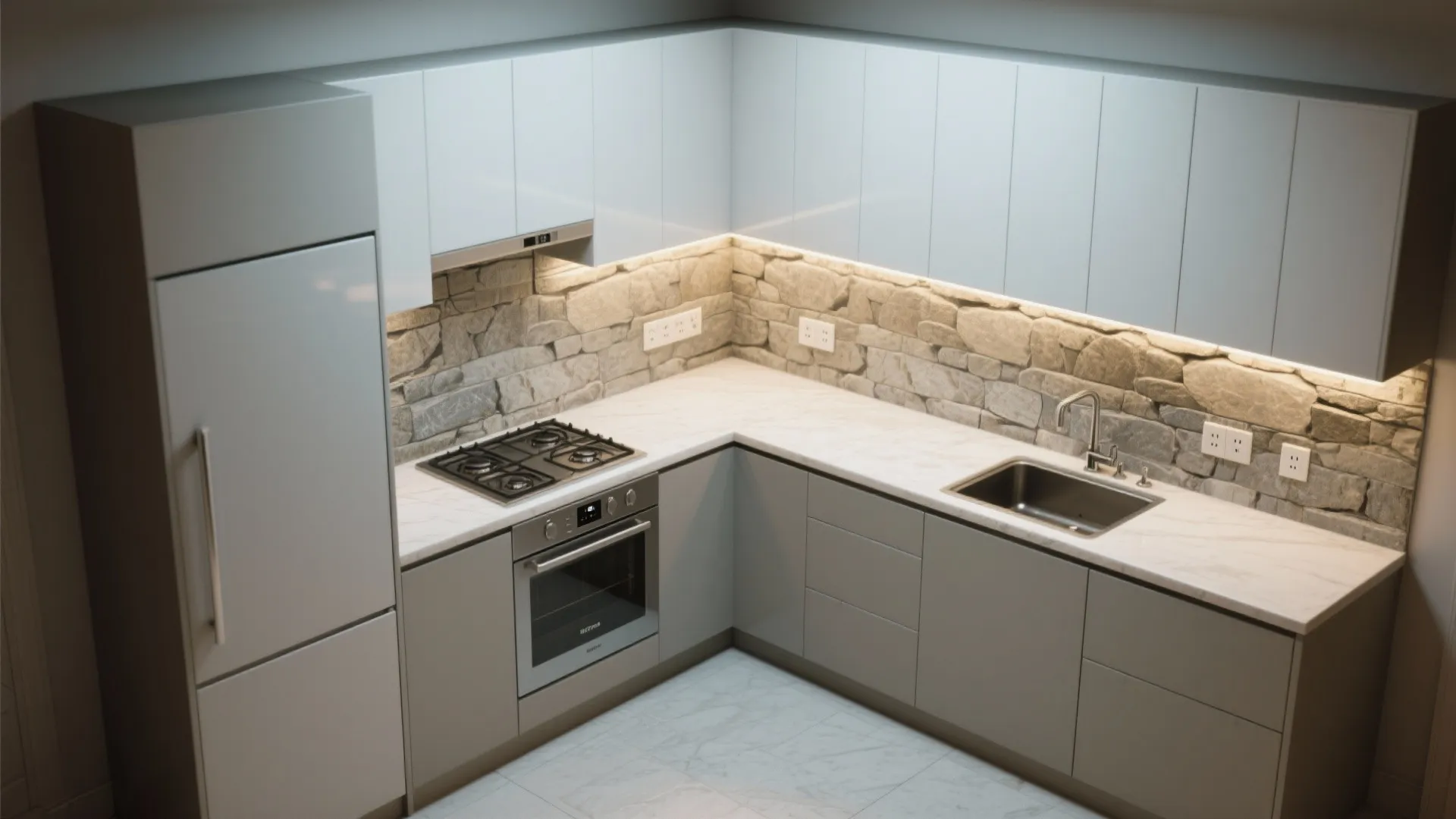 Minimalist stone backsplash