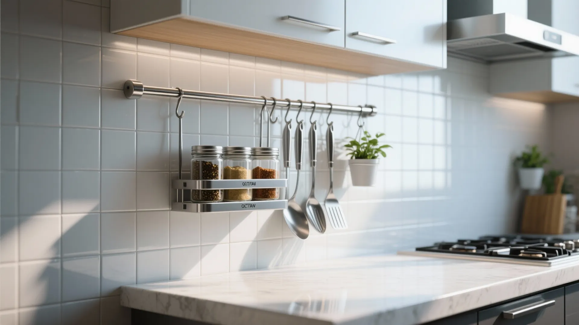 7. Add a Backsplash Storage Rail